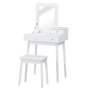 Voir la diapositive 1 : HOMCOM Coiffeuse table de maquillage avec tabouret miroir rabattable coffre + 2 tiroirs MDF bois massif pin blanc