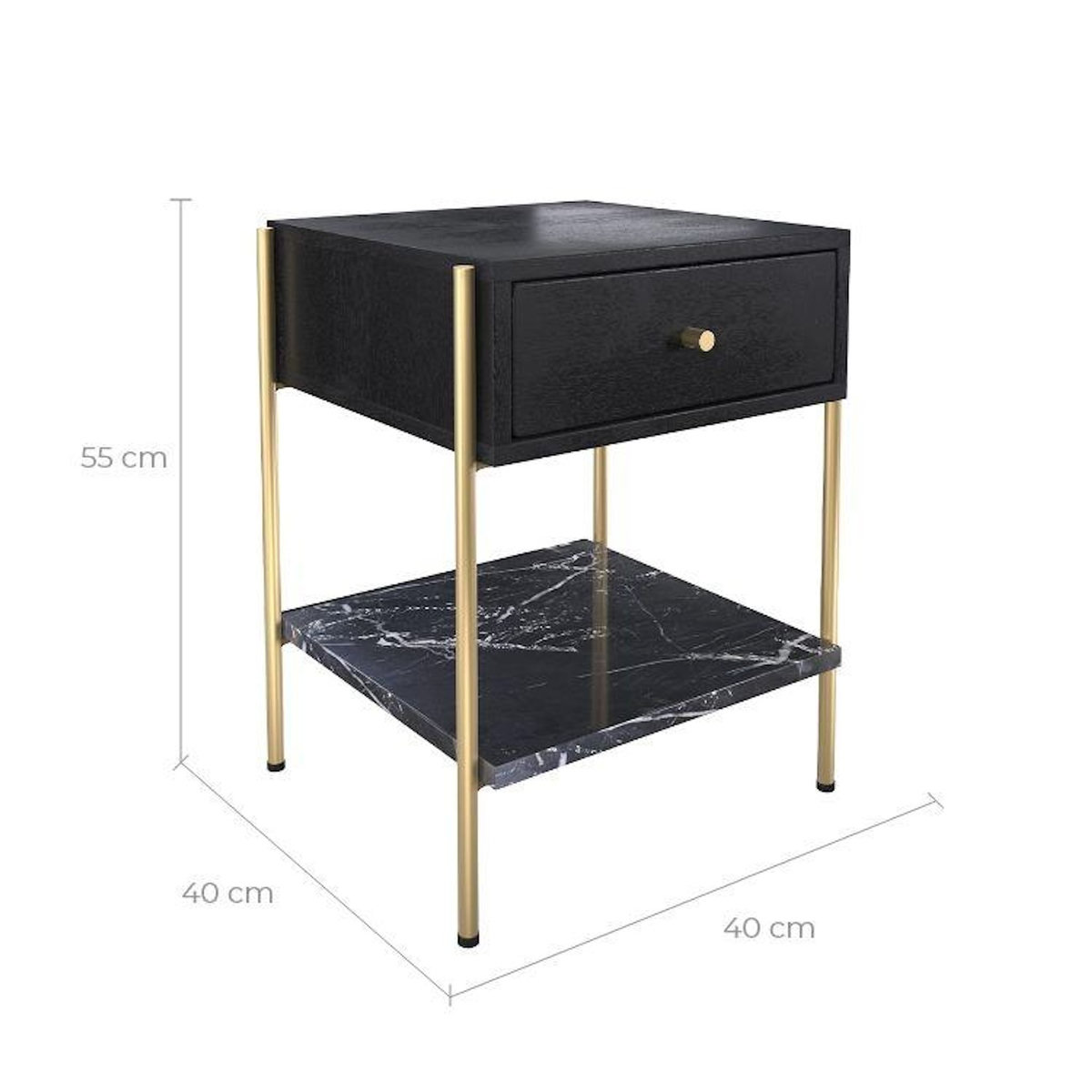 Rendez vous déco Table de chevet 1 tiroir en bois noir et métal doré-Doori