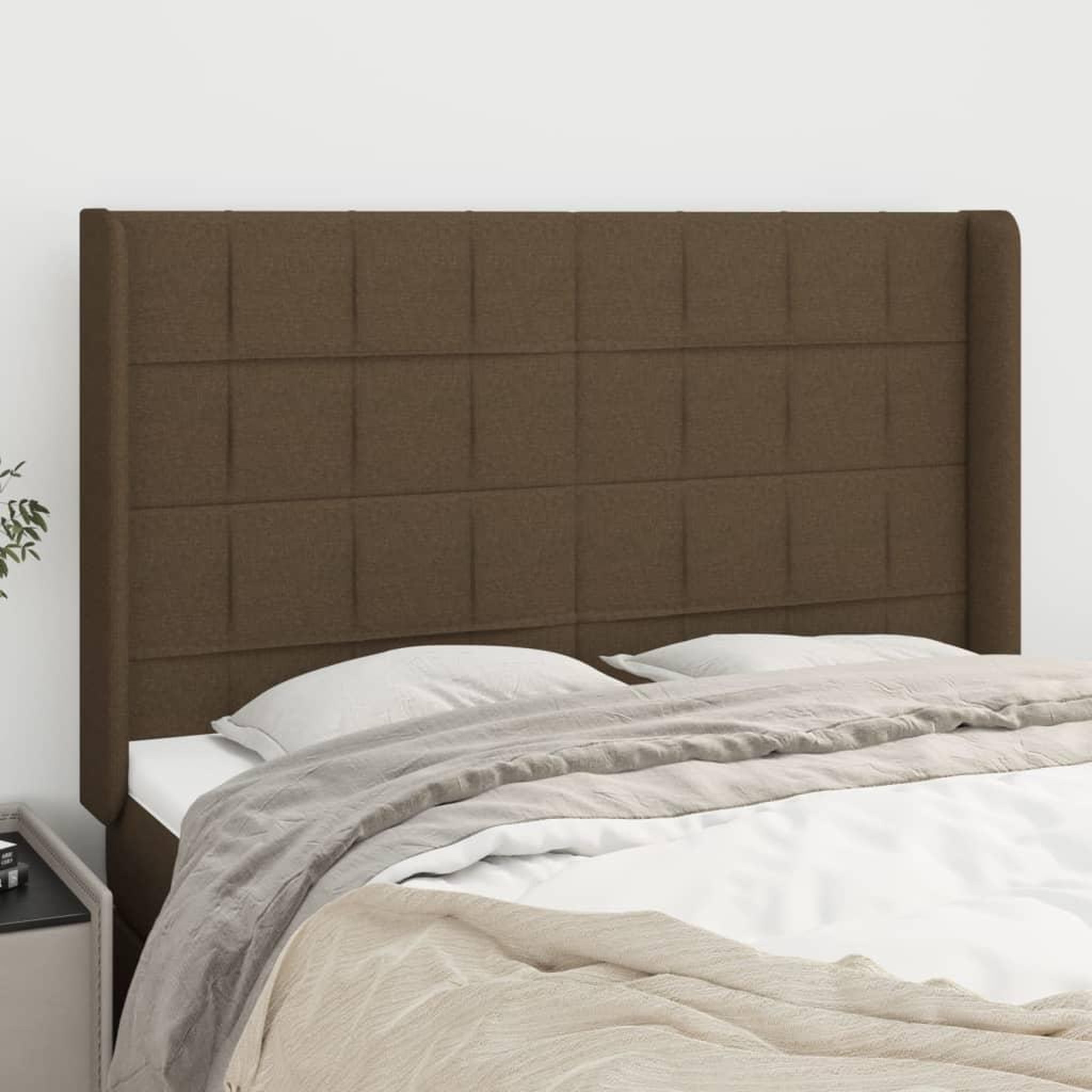 Voir la diapositive 1 : VIDAXL Tete de lit avec oreilles Marron fonce 147x16x118/128 cm Tissu