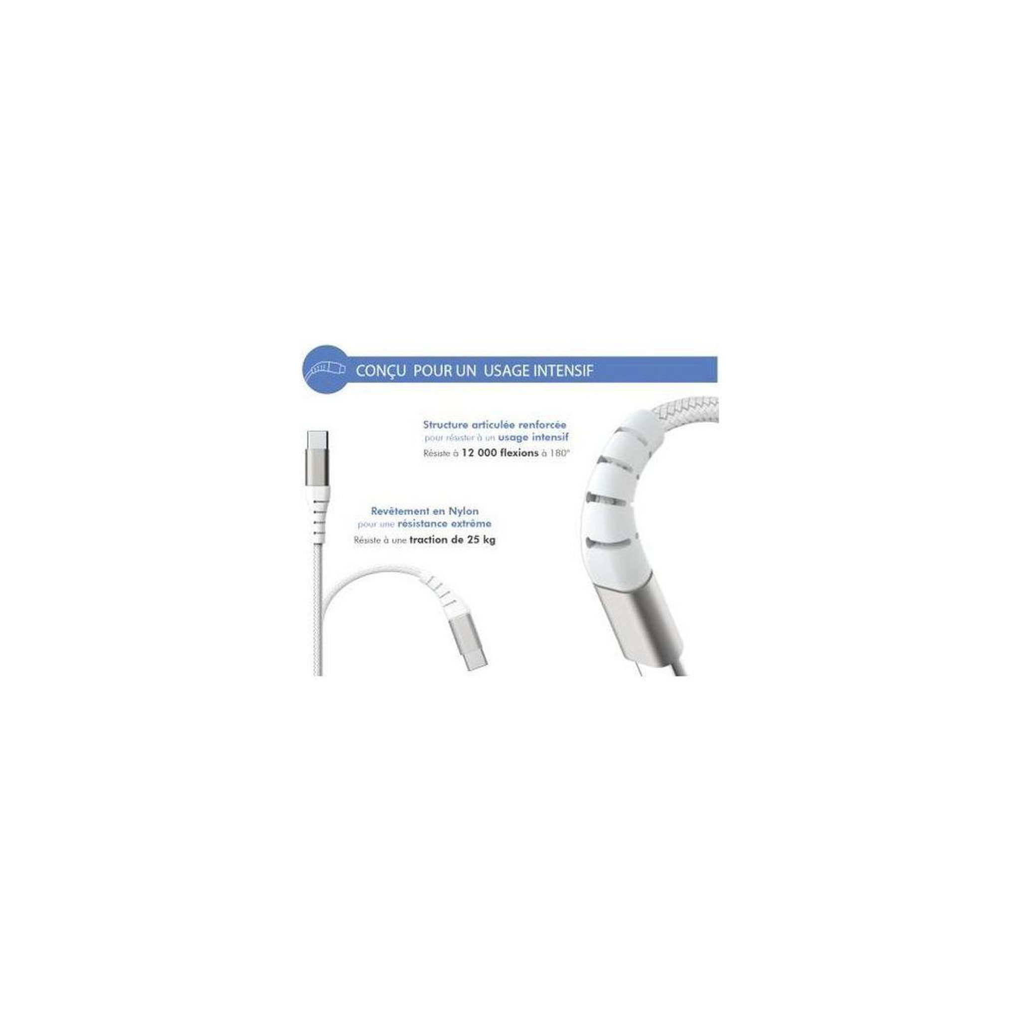 Voir la diapositive 3 : FORCE POWER CABLE USB-A / USB-C 1.2m blanc