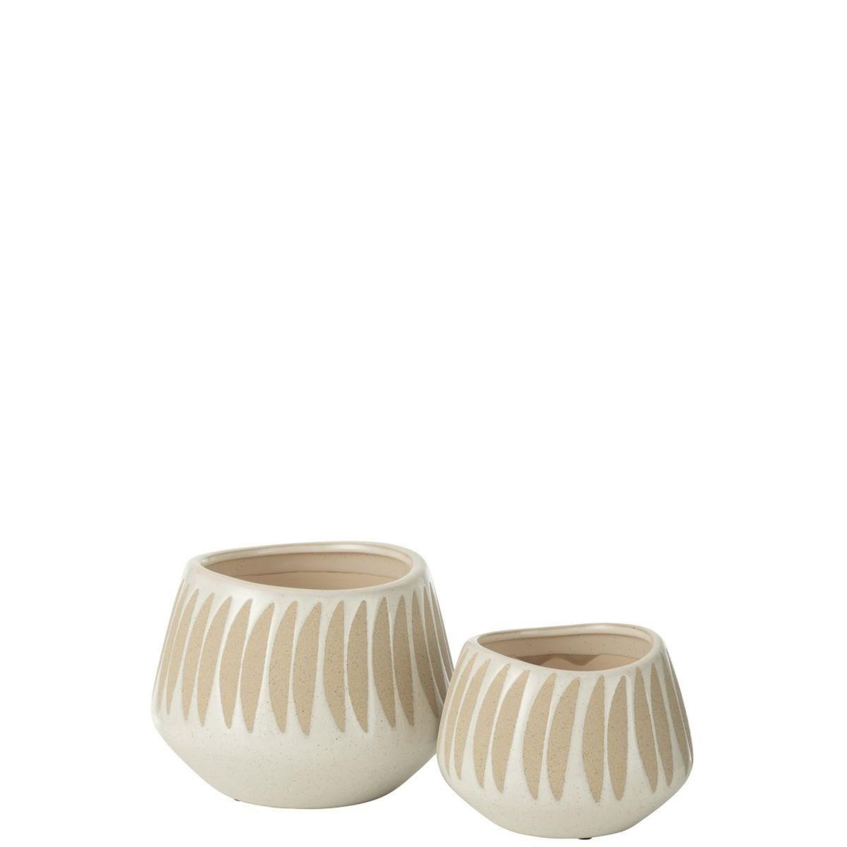 Paris Prix Cache-Pot Déco en Grès  Kai  20cm Beige & Blanc