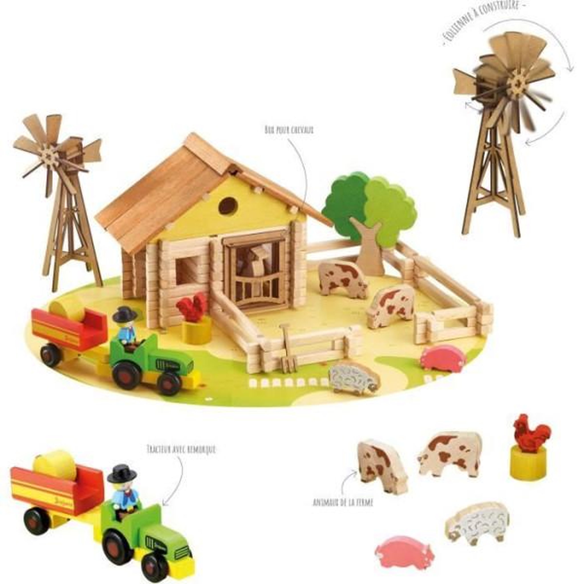 Voir la diapositive 1 : JeuJura Ma ferme en bois - Jeu de construction - JEUJURA - 145 pieces