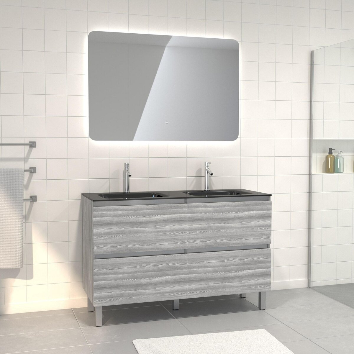 Pack meuble de salle de bain 130x50 cm Chêne gris-blanc + vasque