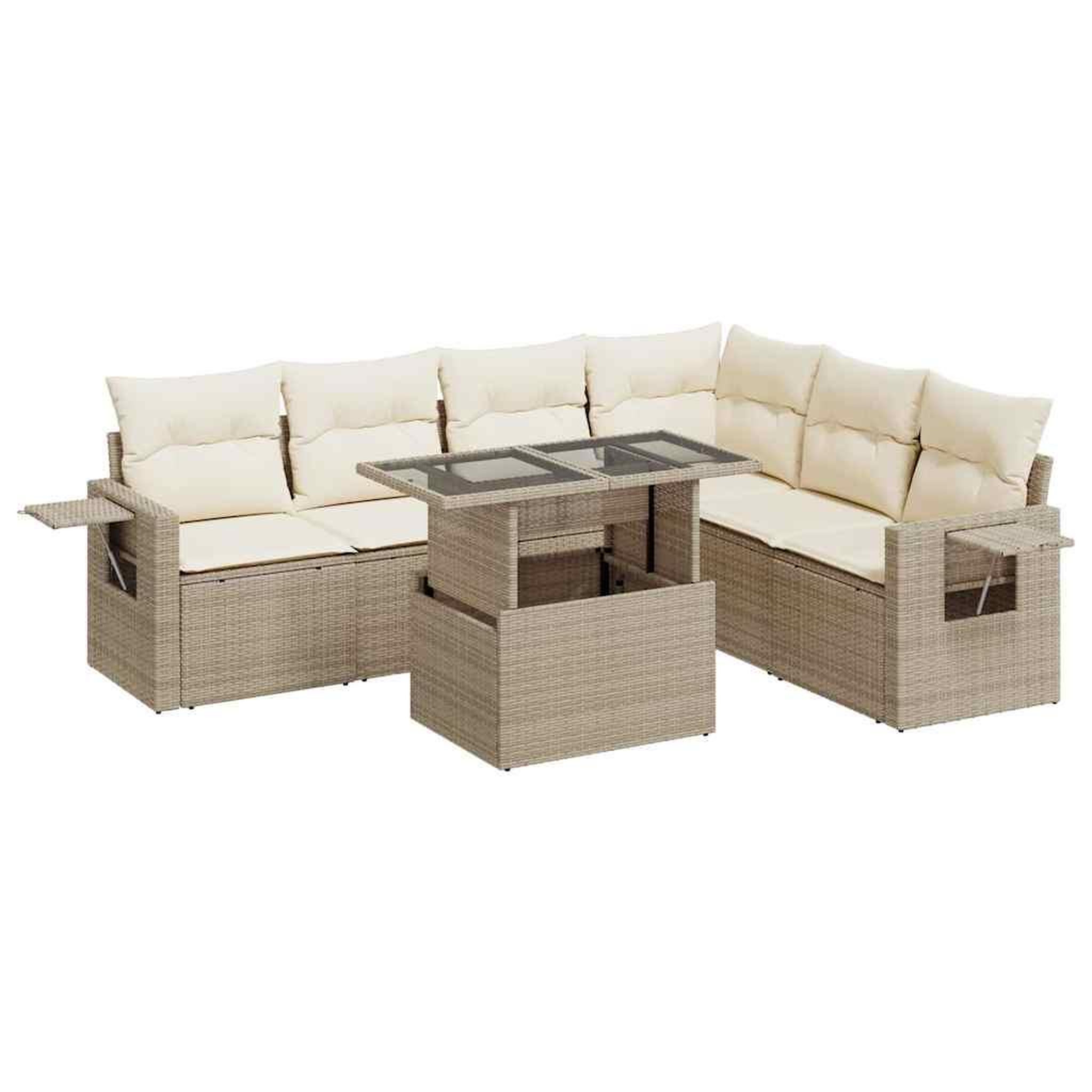 Voir la diapositive 2 : VIDAXL Salon de jardin avec coussins 7 pcs beige resine tressee