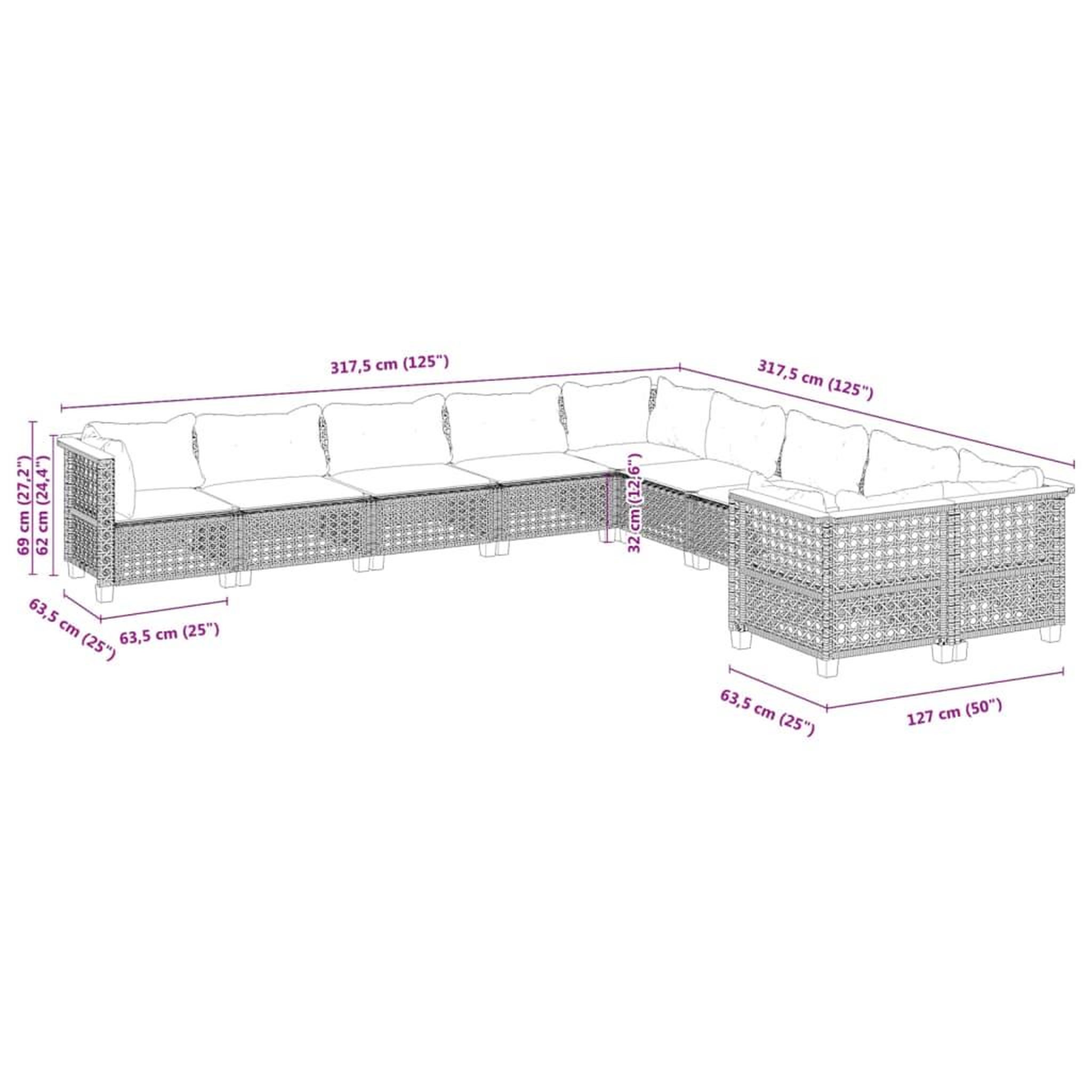 Voir la diapositive 6 : VIDAXL Salon de jardin avec coussins 10 pcs gris resine tressee