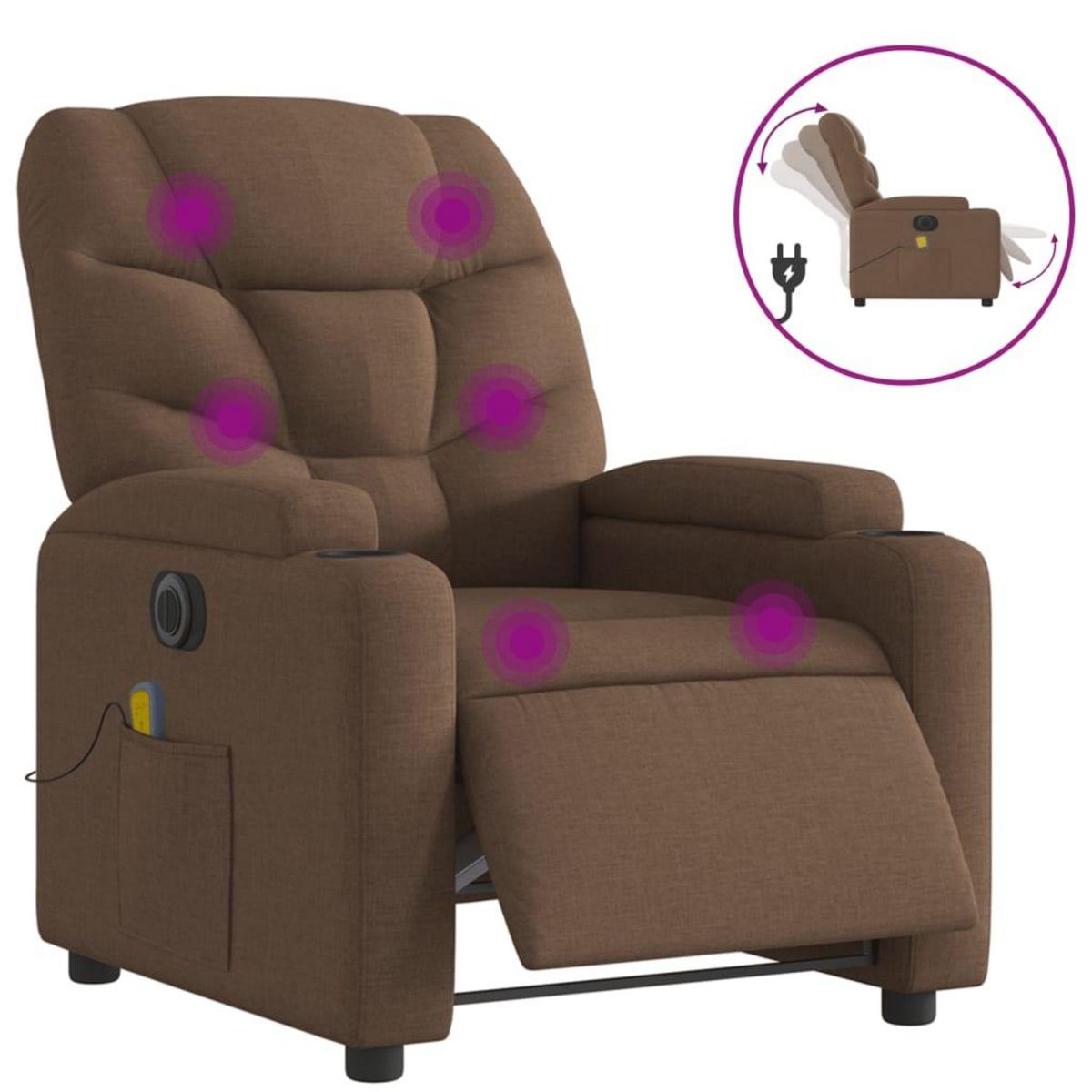 VIDAXL Fauteuil inclinable de massage electrique marron tissu