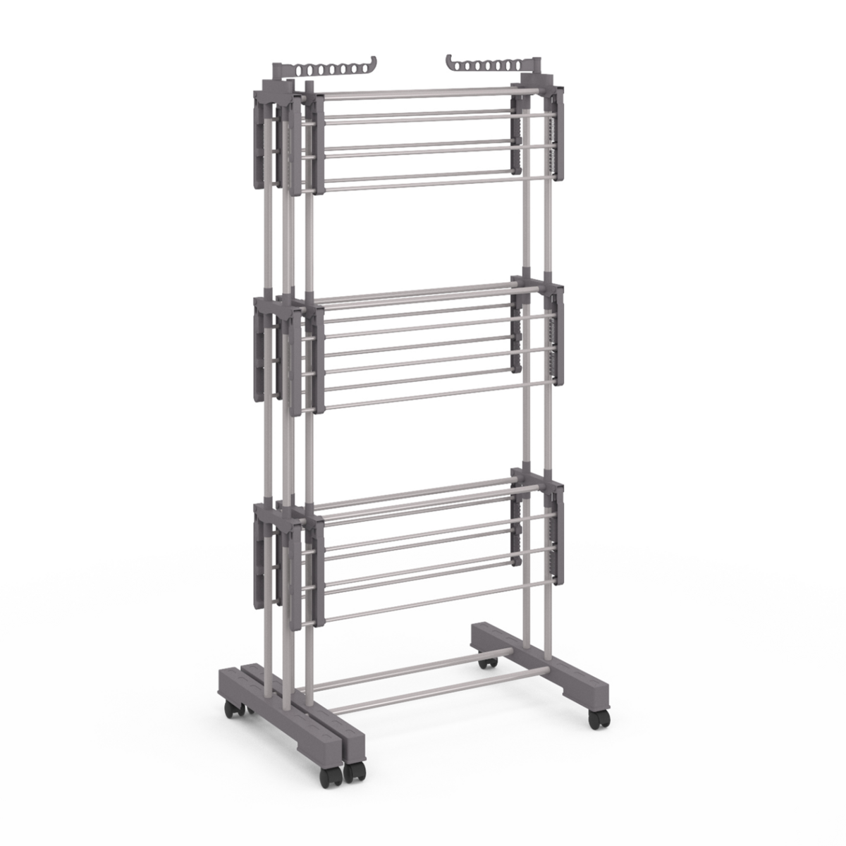 ID MARKET Séchoir à linge vertical pliable et extensible 3 niveaux MAXI capacité 40M inox et gris