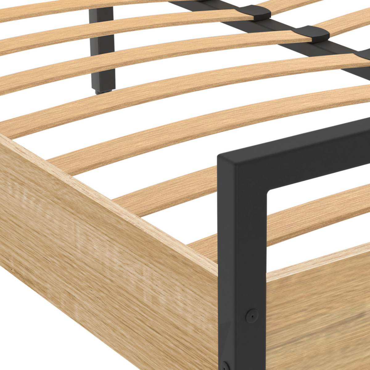 ID MARKET Lit double industriel DETROIT avec tête de lit et sommier 140 x 190 cm bois et métal noir