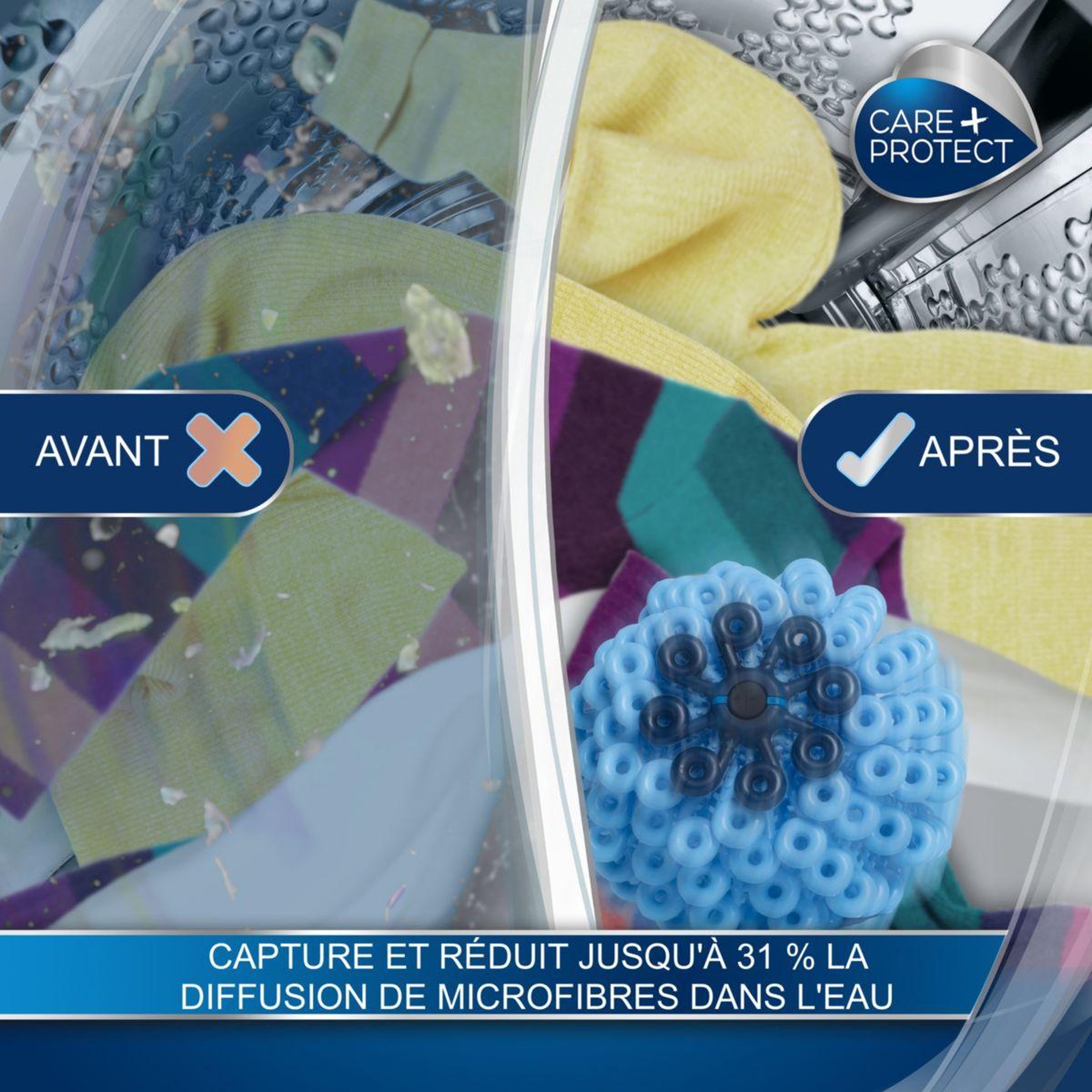 Voir la diapositive 5 : CARE PROTECT Balle de lavage balle anti-microfibres