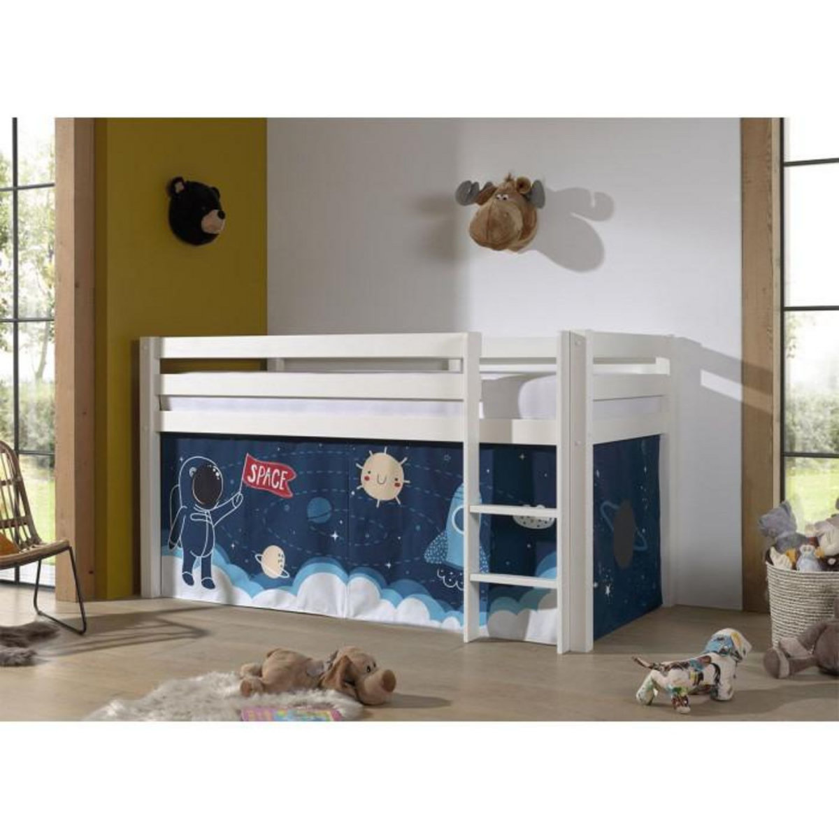 Paris Prix Lit Enfant Surélevé  Pino Space Shuttle  90x200cm Blanc