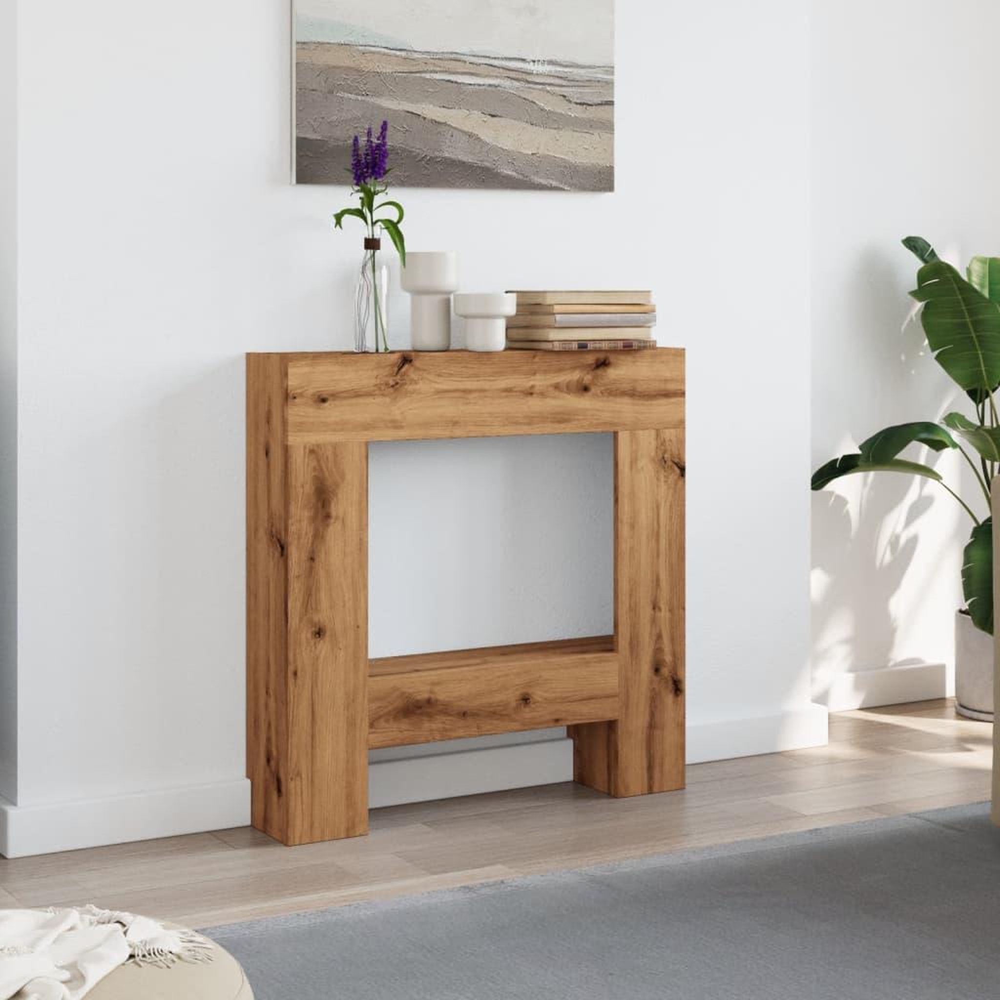 Voir la diapositive 3 : VIDAXL Cadre de cheminee chene artisanal 81x18x82 cm bois ingenierie