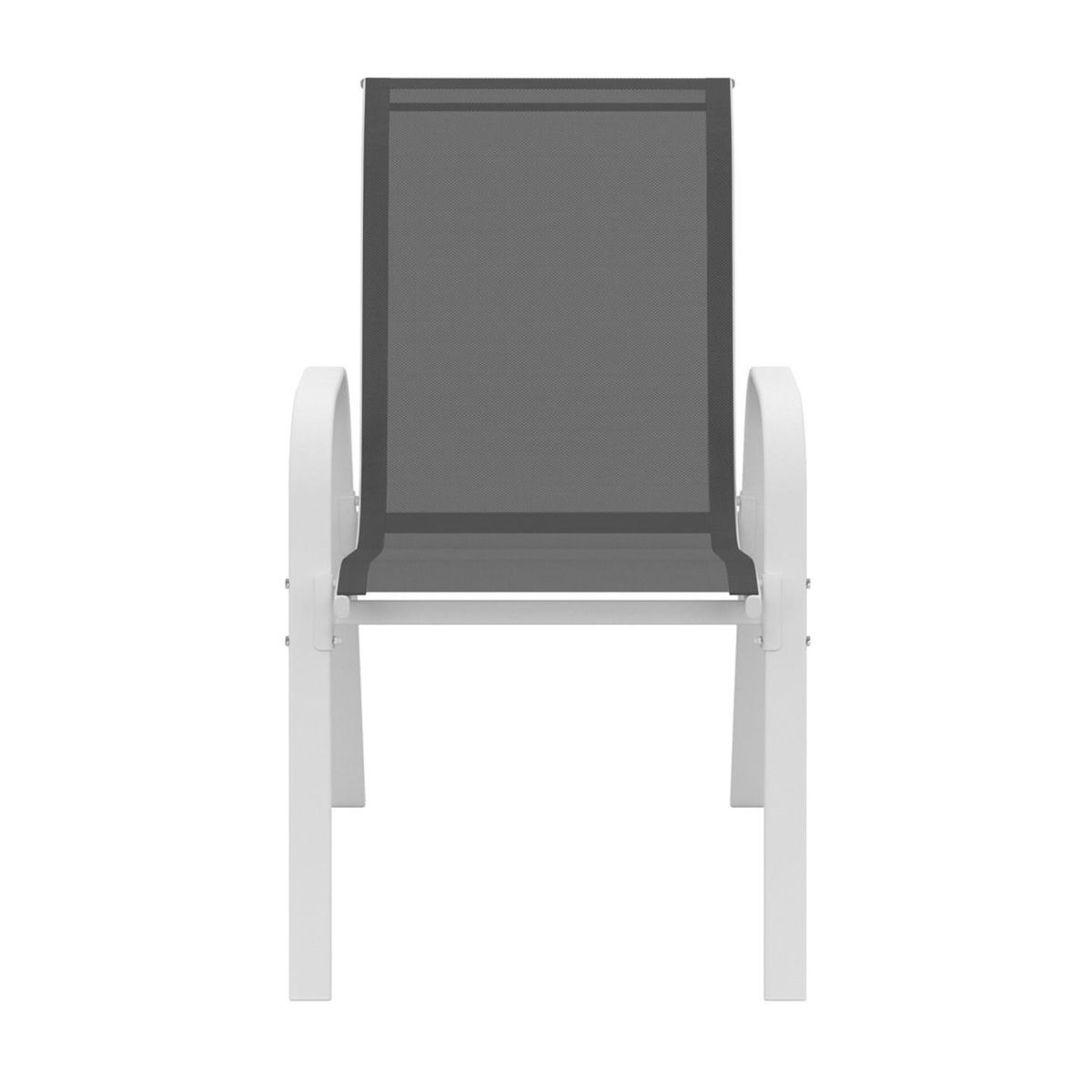 ID MARKET Lot de 4 chaises de jardin LYMA métal et textilène empilables blanc et gris