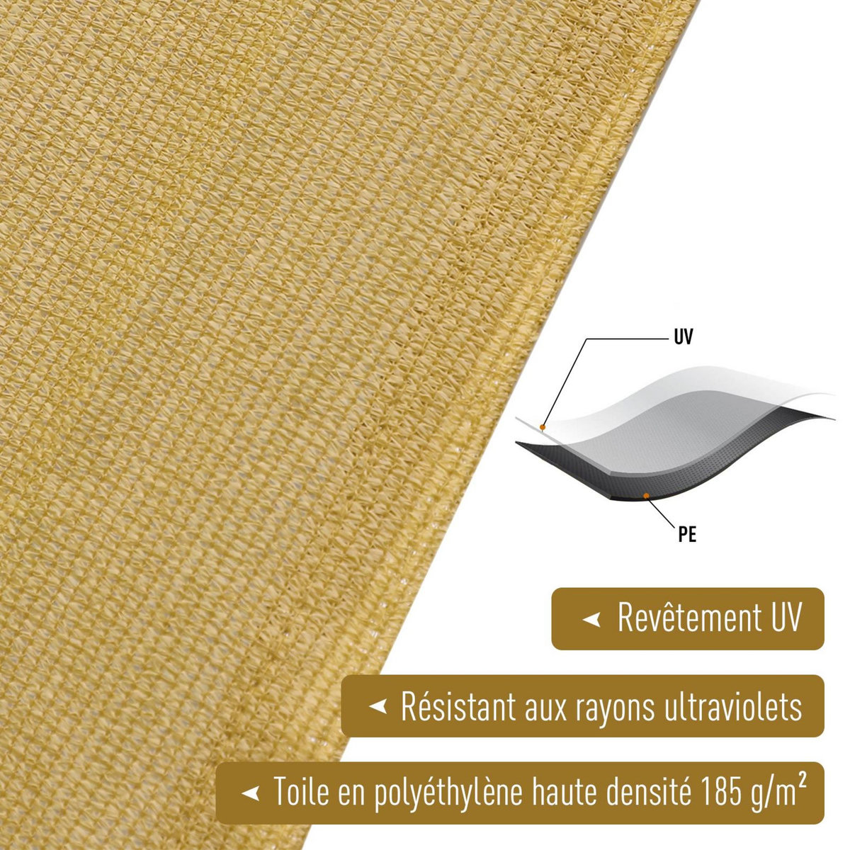 HOMCOM Voile d'ombrage rectangulaire 4x6m toile solaire taud de soleil sable