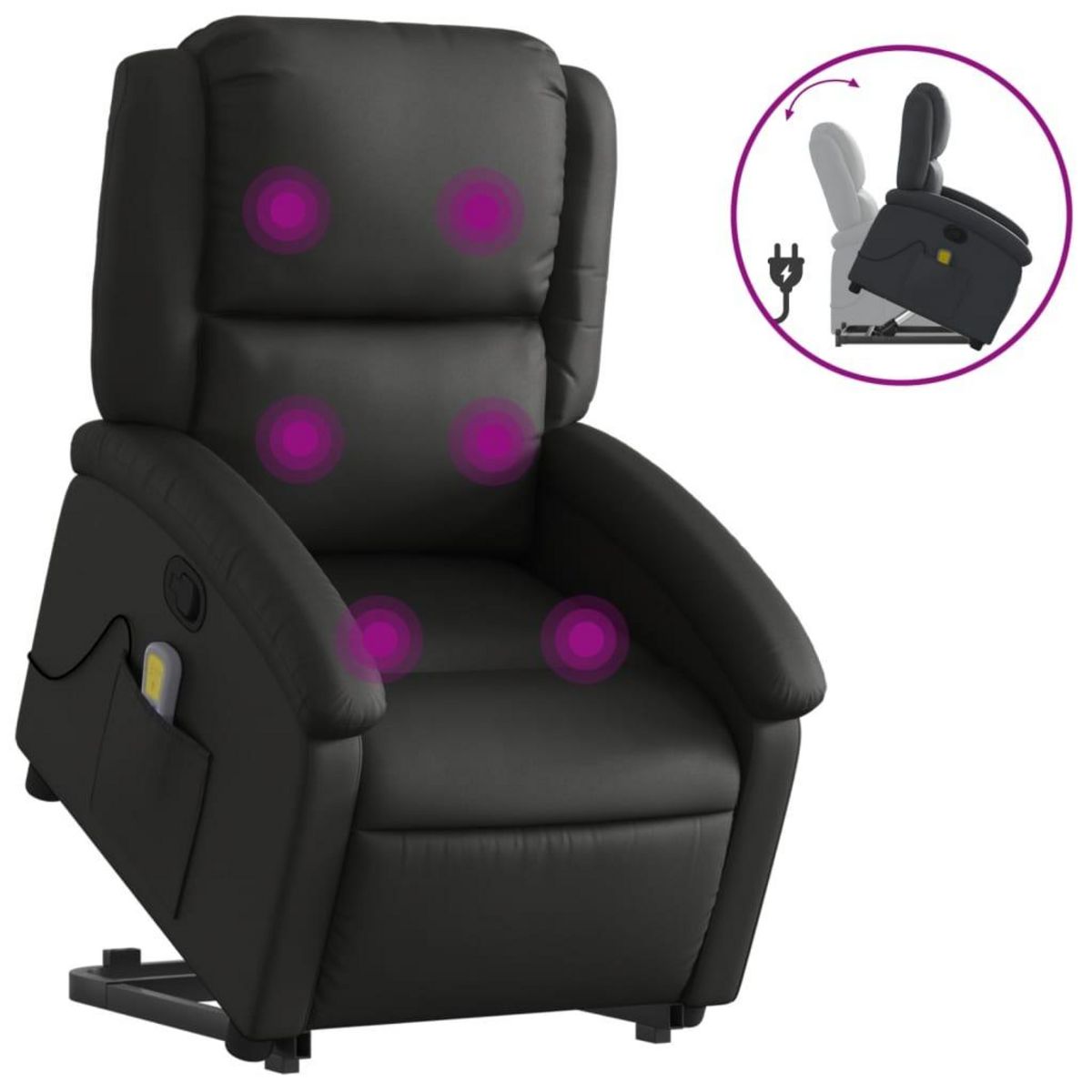 VIDAXL Fauteuil inclinable de massage noir cuir veritable