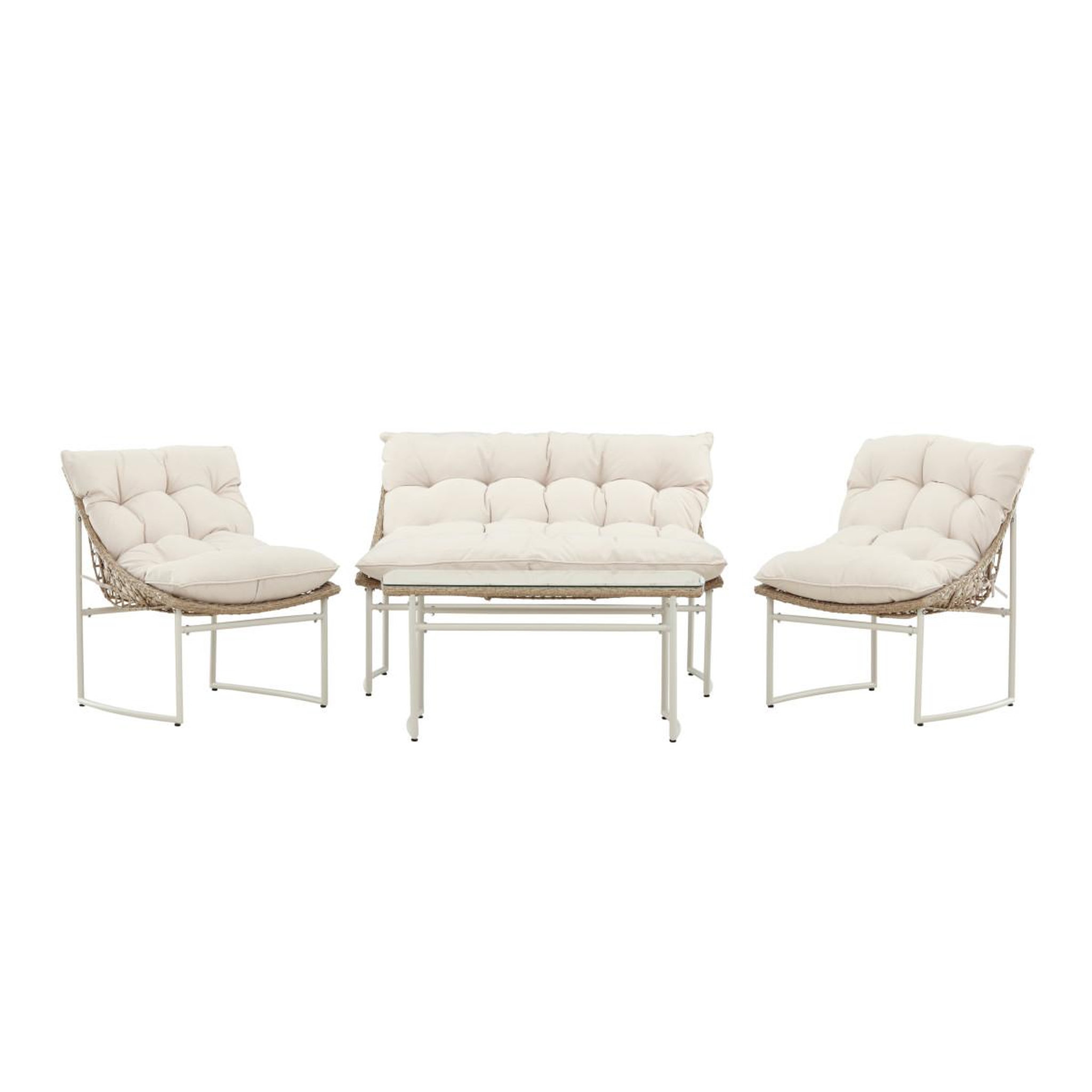 Voir la diapositive 2 : Paris Prix Salon de jardin en rotin 4 places  tina  118cm beige