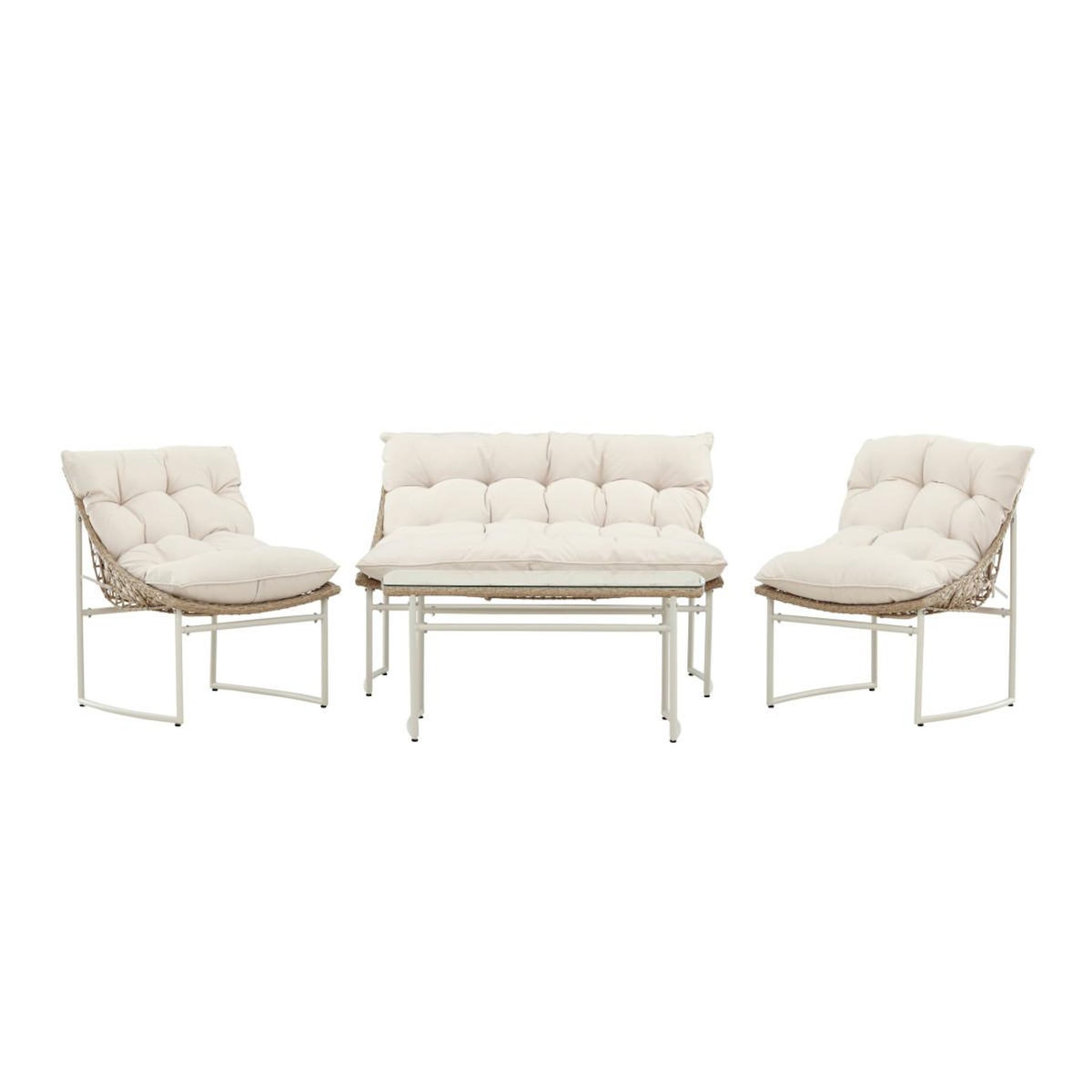 Paris Prix Salon de Jardin en Rotin 4 Places  Tina  118cm Beige
