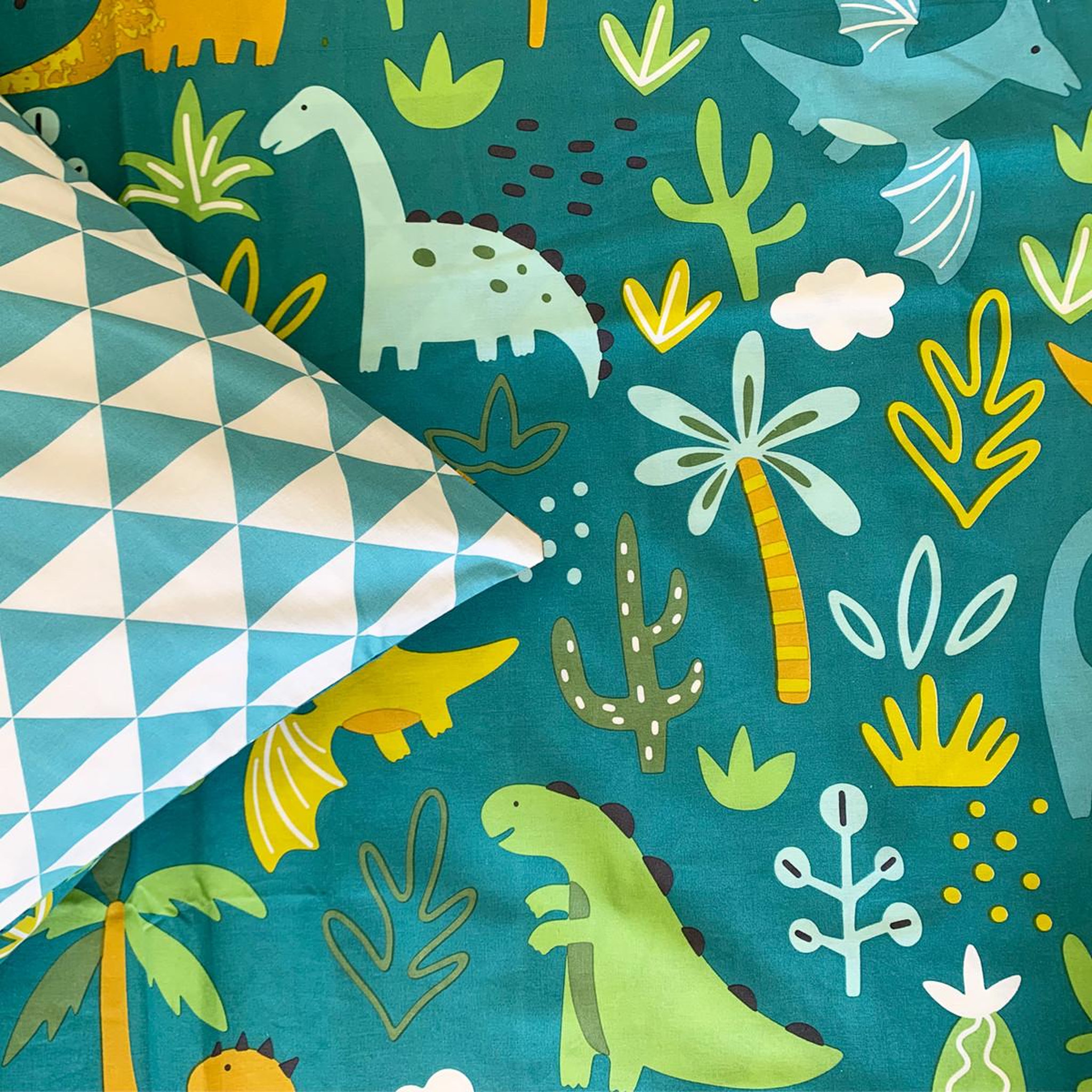 Voir la diapositive 4 : FUTURE HOME Parure de lit enfant réversible imprimé Dinosaure 140x200cm