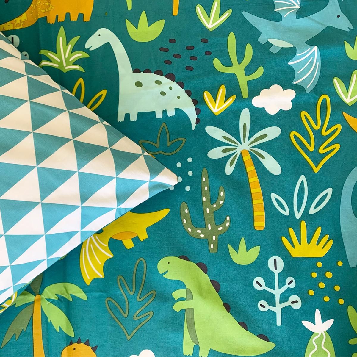 FUTURE HOME Parure de lit enfant réversible imprimé Dinosaure 140x200cm