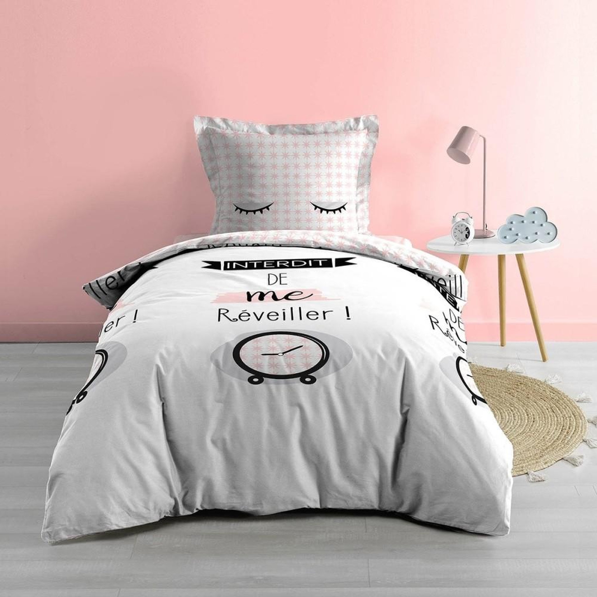 Voir la diapositive 1 : Douceur d'Intérieur Housse de couette 140x200 + taie Dring coton 42 fils