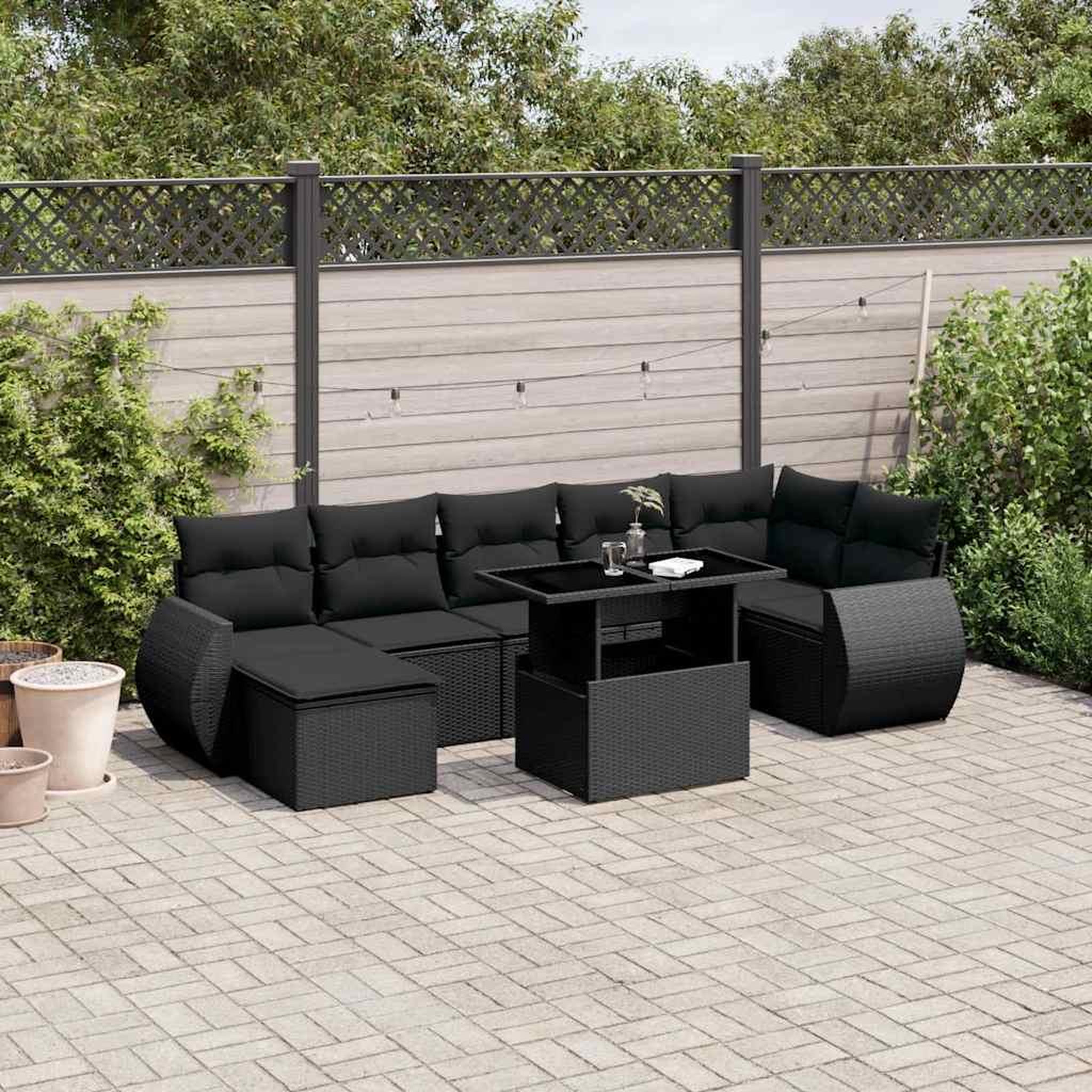 VIDAXL Salon de jardin 8 pcs avec coussins noir resine tressee