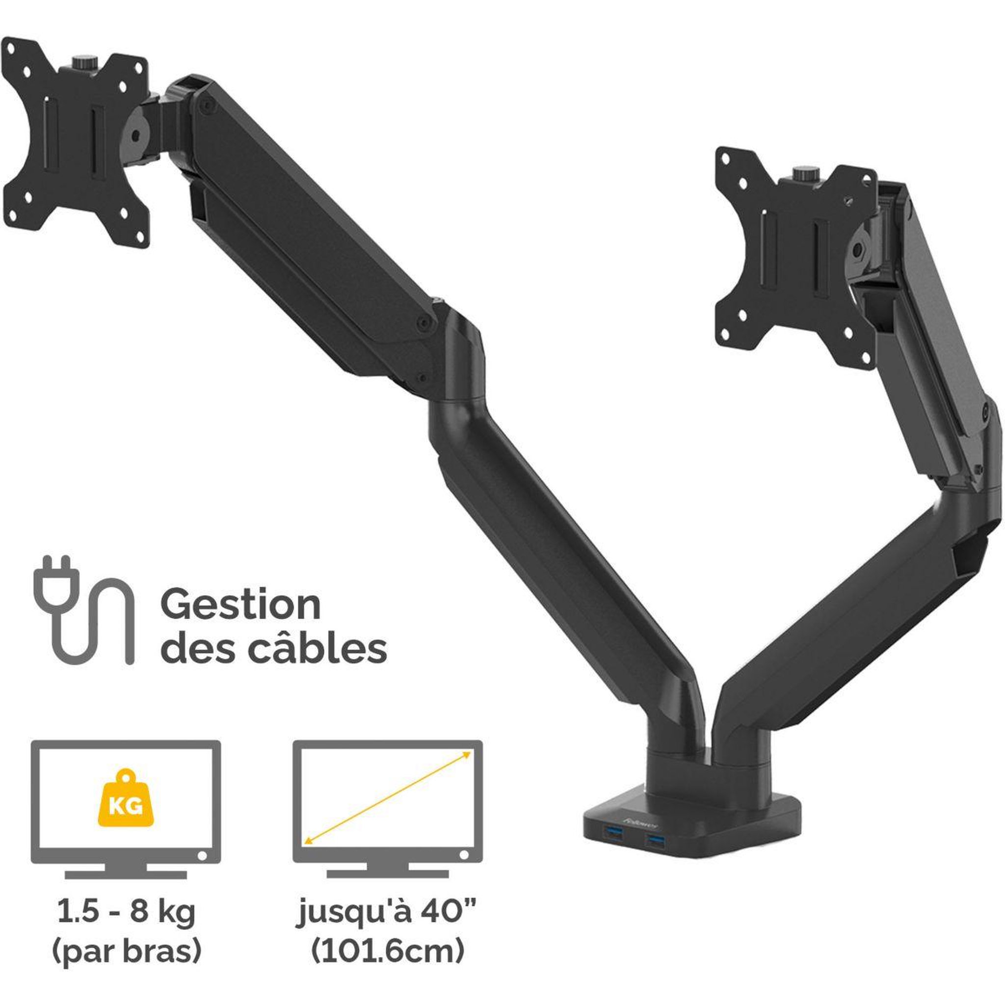 Voir la diapositive 3 : Fellowes Support écran PC Support double Platinum série