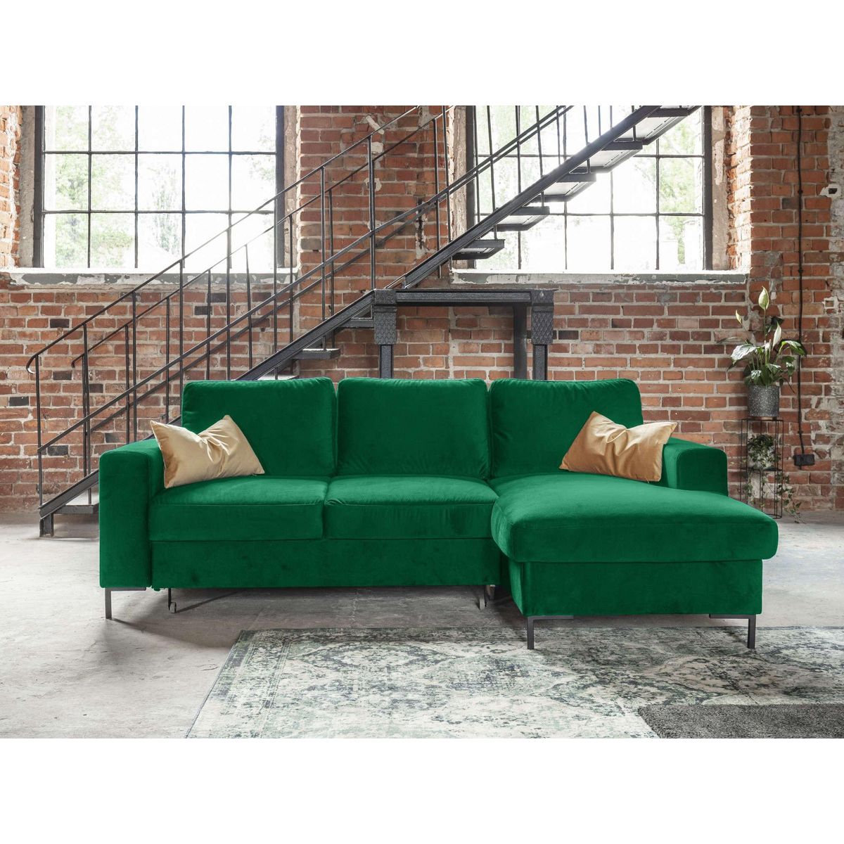 BEST MOBILIER Lilly - canapé d'angle droit - 4 places - convertible avec coffre - en velours