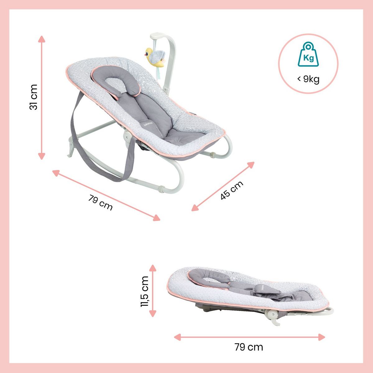 BABYMOOV Transat balancelle bébé Graphik - Pêche