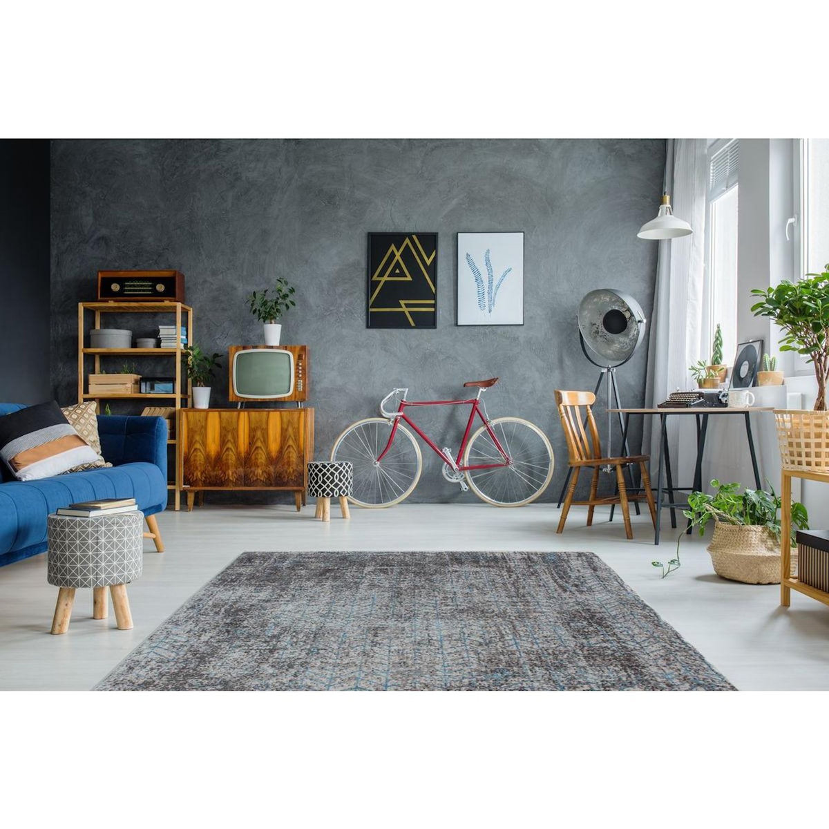 Paris Prix Tapis Imprimé Tissé à la Main  Antigua  Gris & Bleu