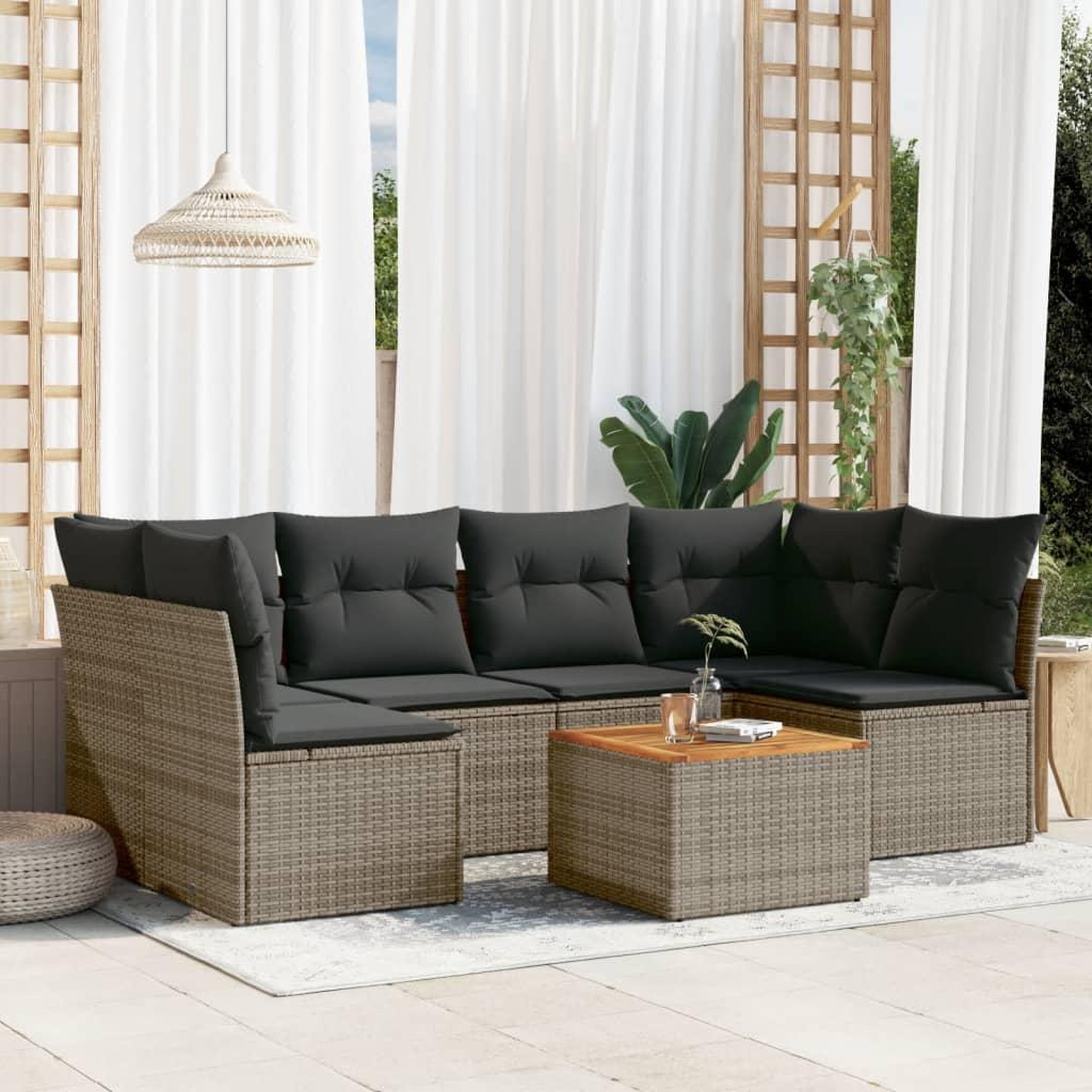 VIDAXL Salon de jardin avec coussins 7 pcs gris resine tressee