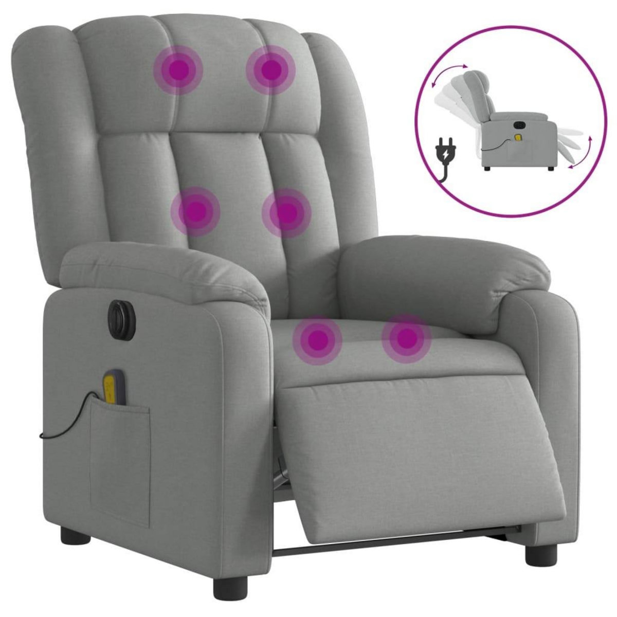 VIDAXL Fauteuil de massage inclinable electrique gris clair tissu