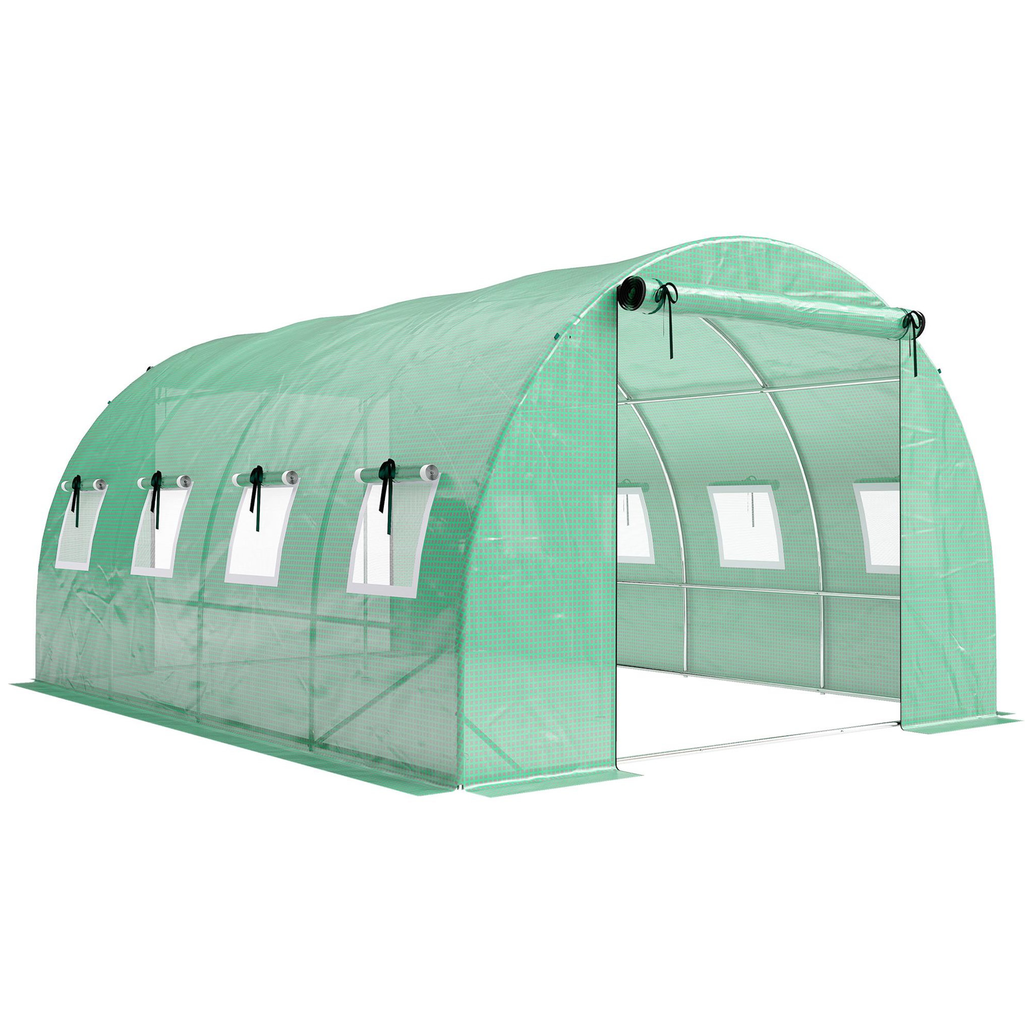 OUTSUNNY Serre tunnel de jardin - 12 m² - bâche pe 140 g/m² - 2 portes et 8 fenêtres - 295x400x200cm - bâche pe 140 g/m² - vert