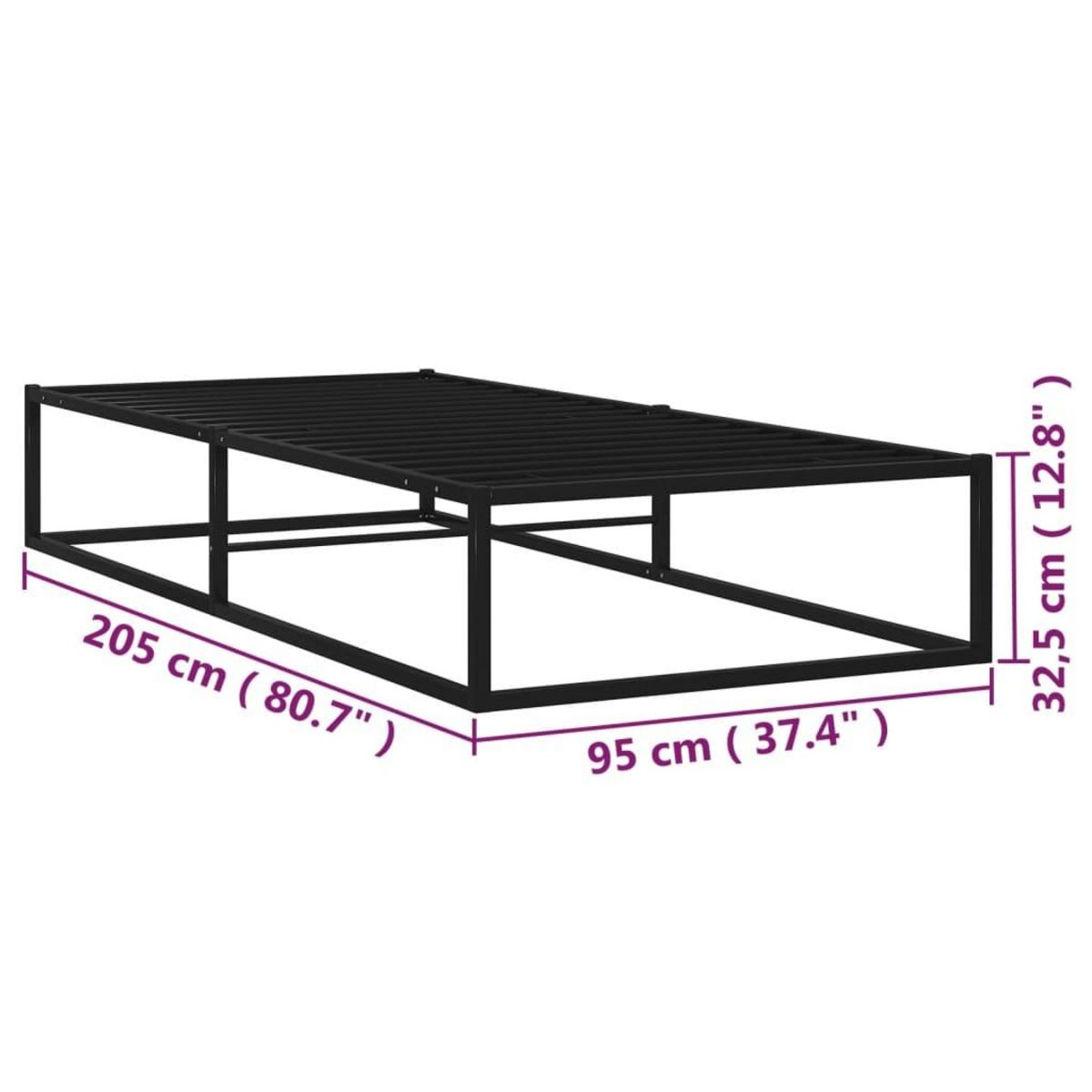 VIDAXL Cadre de lit sans matelas noir metal 90x200 cm