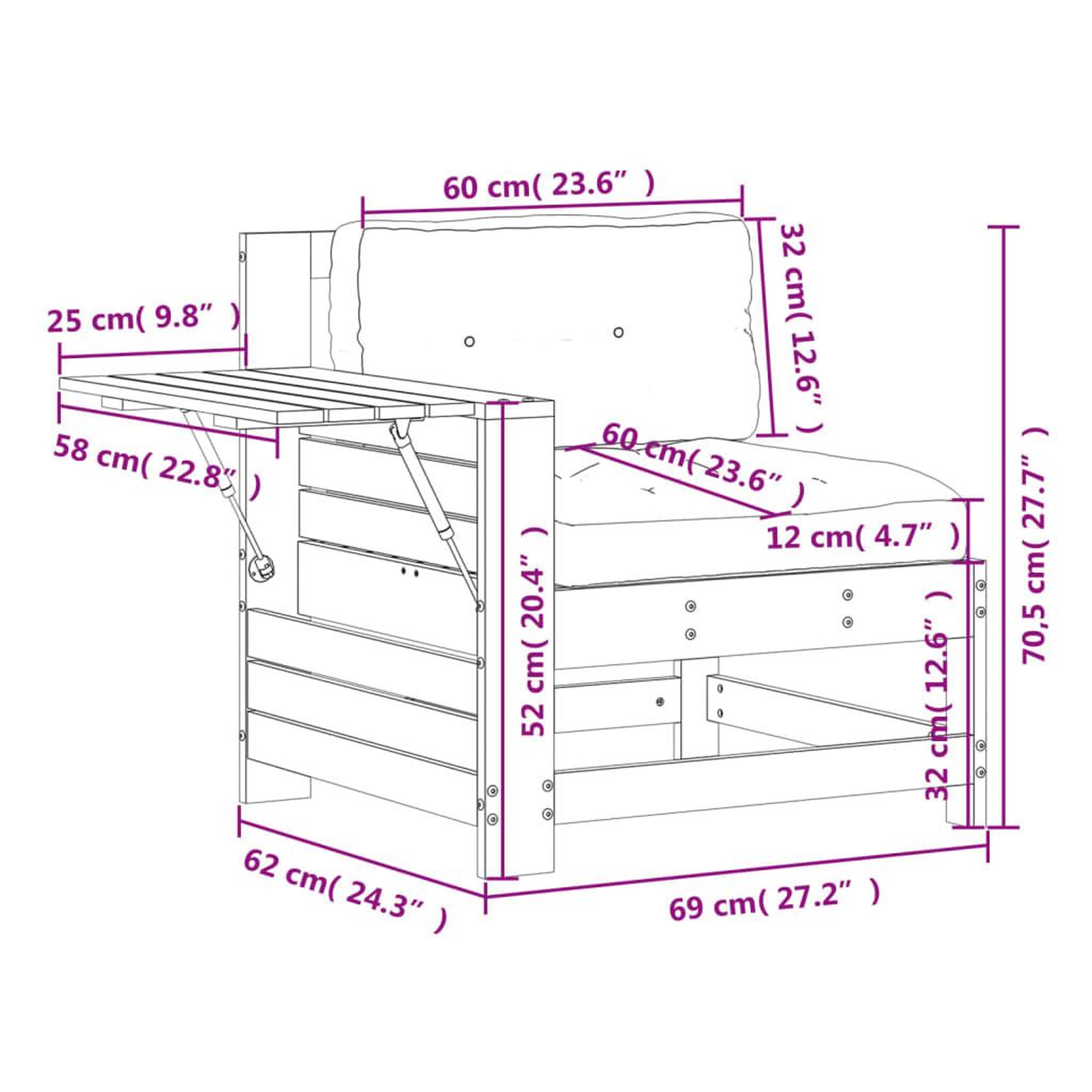 Voir la diapositive 6 : VIDAXL Canape de jardin accoudoir coussins cire marron bois pin massif