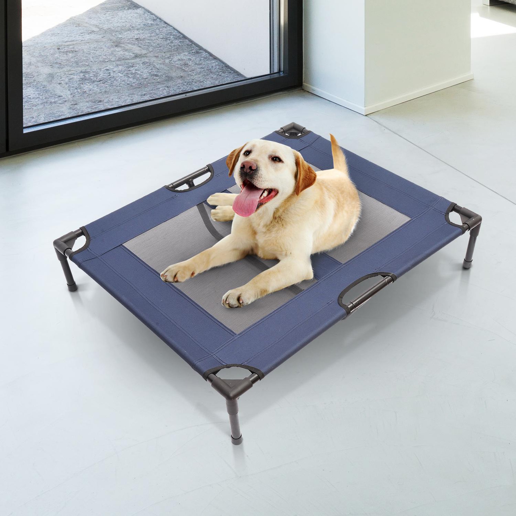 Voir la diapositive 4 : PAWHUT Lit sur pieds xxl pour chien chat lit de camp animal lit surélevé tissu oxford textilène micro-perforé 92l x 76l x 18h cm bleu marine