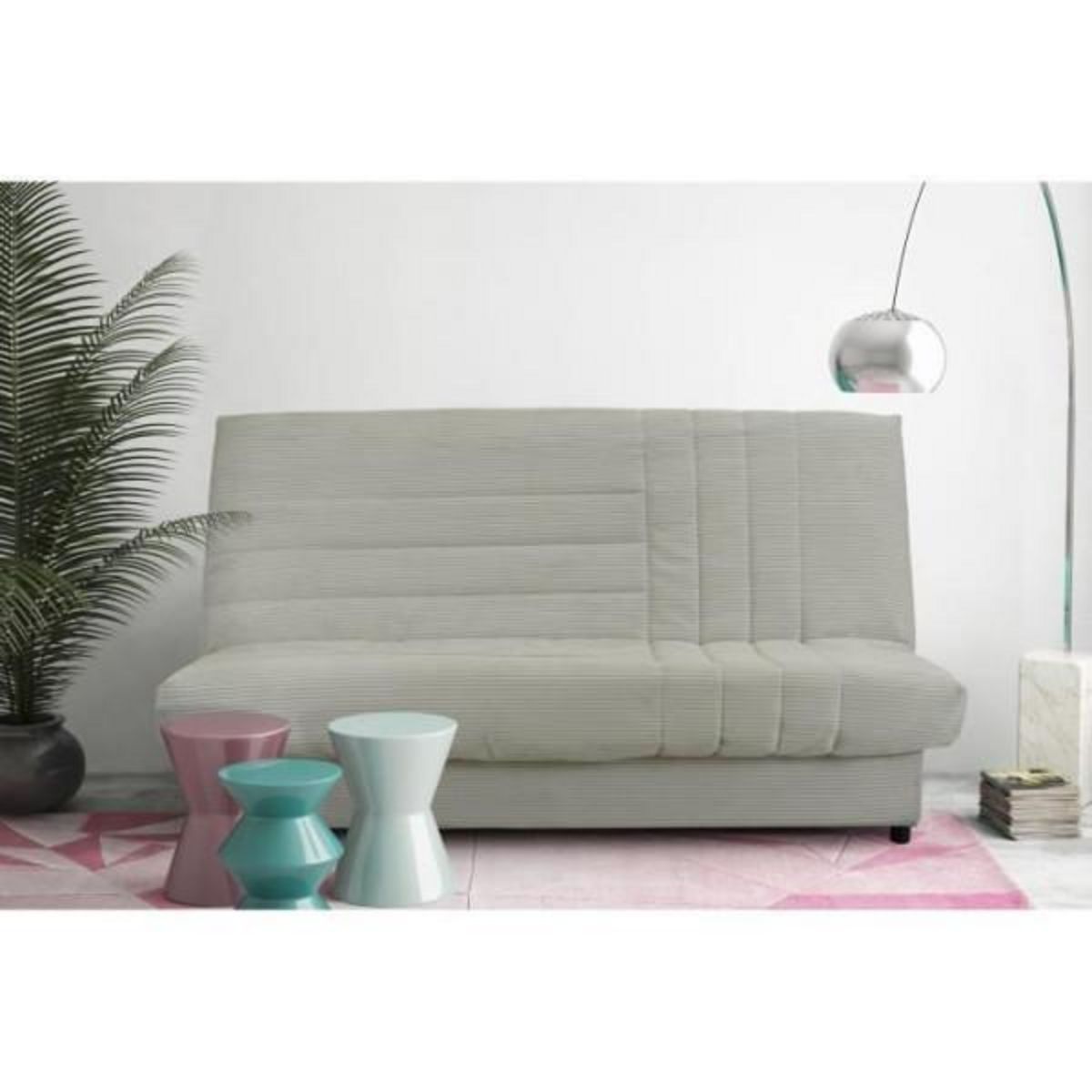 MARKET24 Clic-clac - BEIJA - 3 places - Velours côtelé beige - 130 x 190 x13 cm