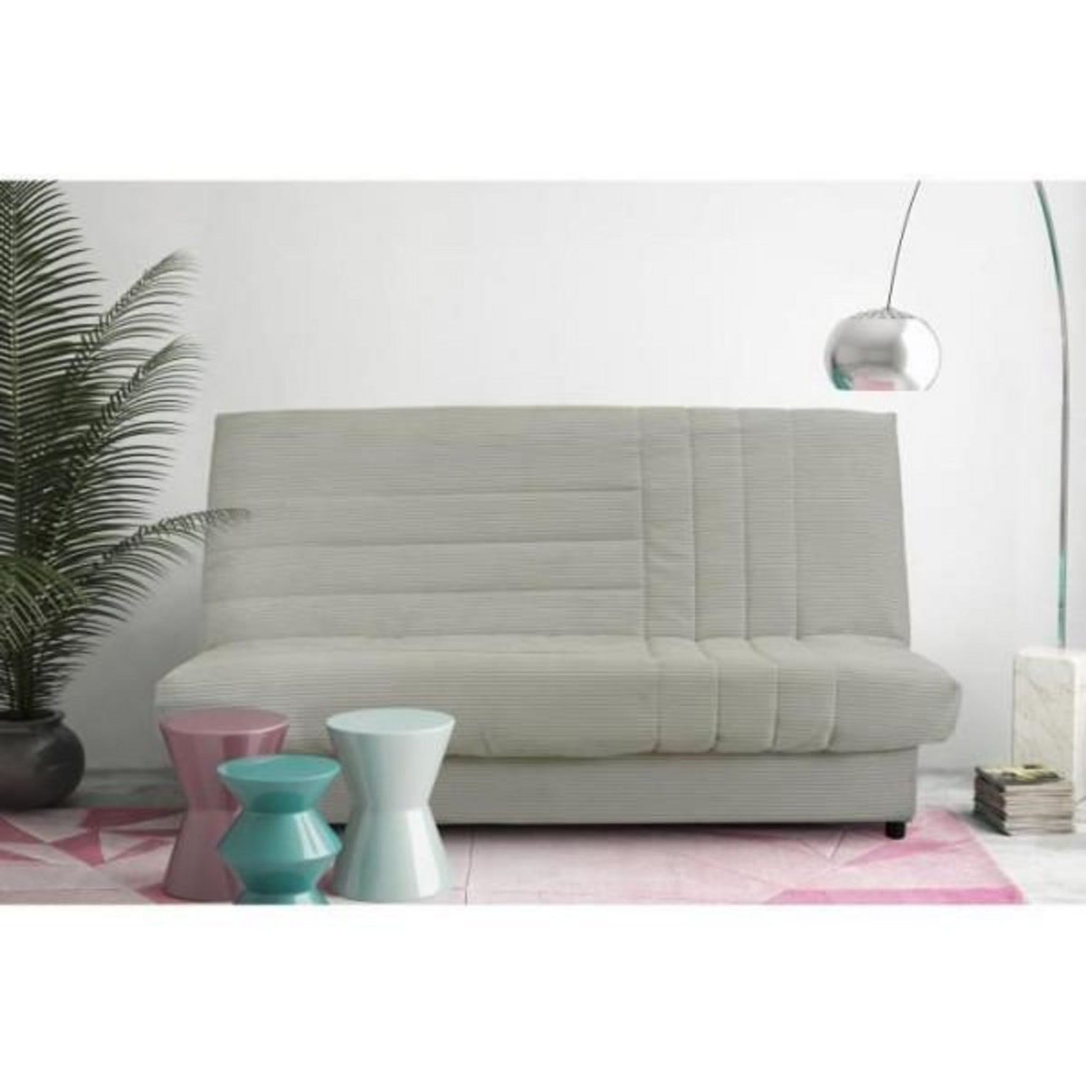 MARKET24 Clic-clac - BEIJA - 3 places - Velours côtelé beige - 130 x 190 x13 cm