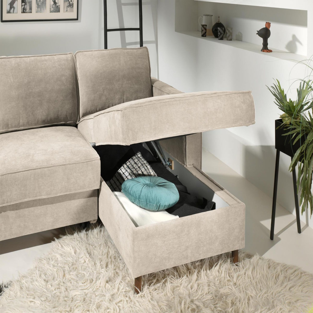 LISA DESIGN Jake - canapé d'angle droit - convertible avec coffre - 4 places - en velours côtelé