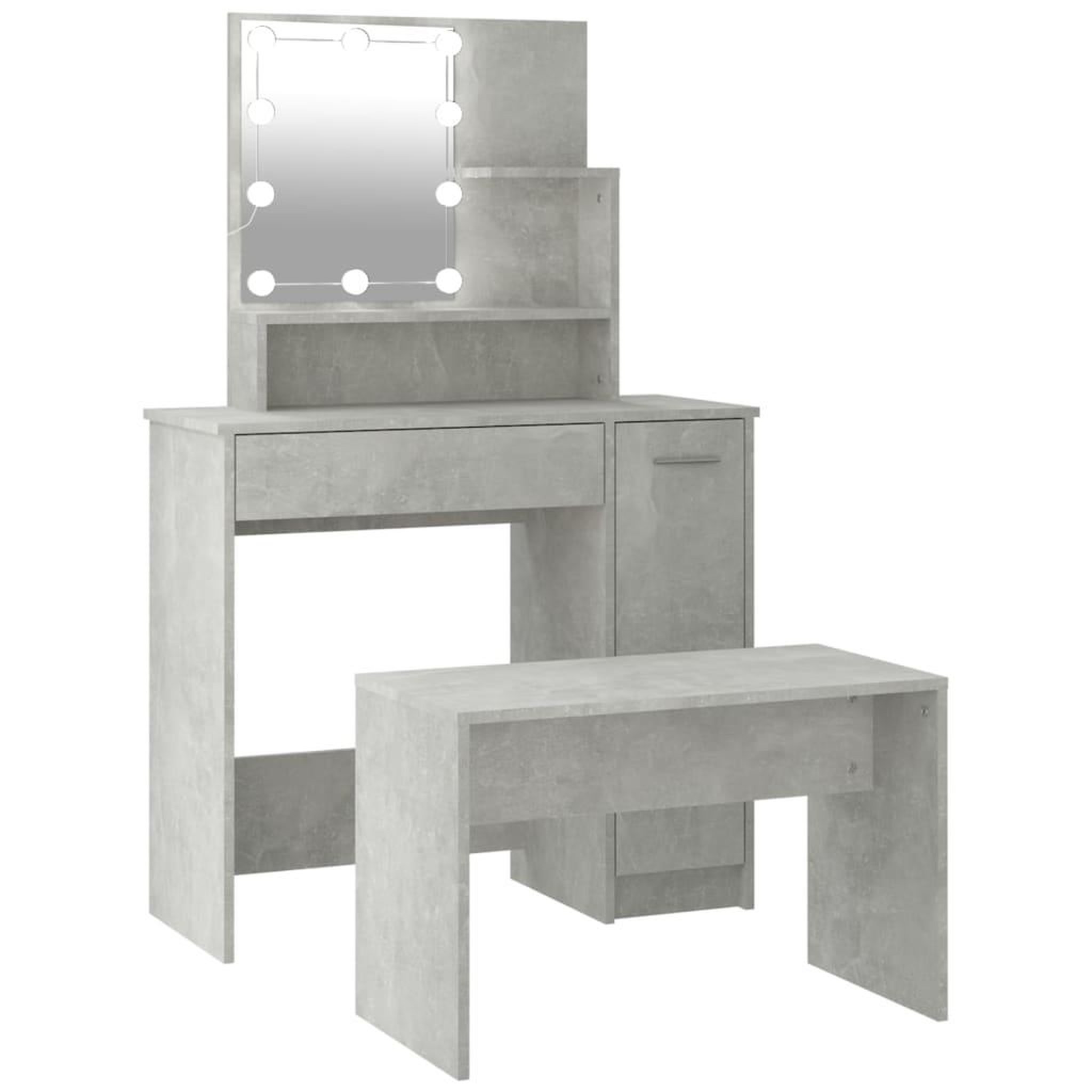 Voir la diapositive 2 : VIDAXL Ensemble de coiffeuse avec LED Gris beton Bois d'ingenierie