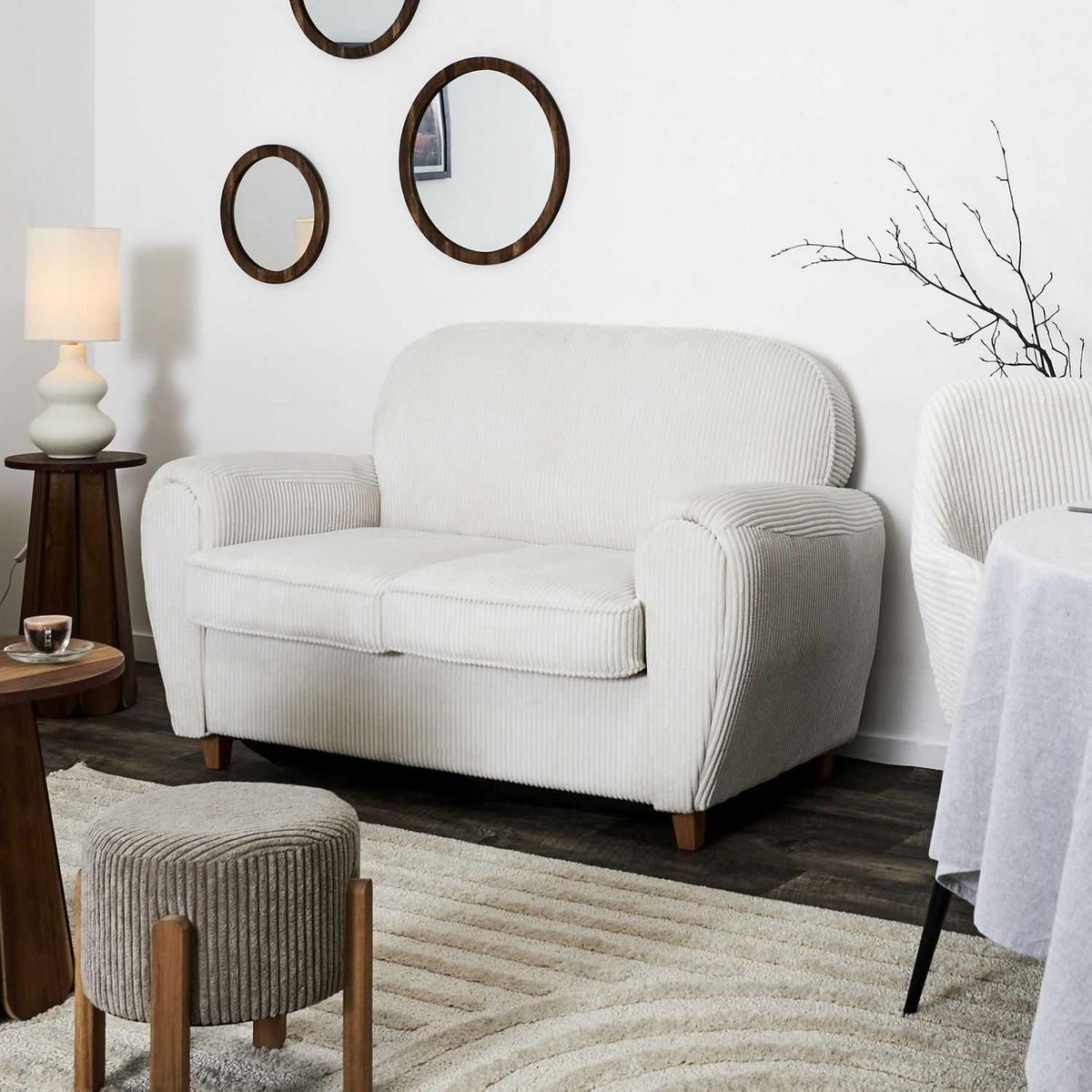 The Home Deco Factory Canapé club en tissu côtelé Drammen - 2 Places - Beige