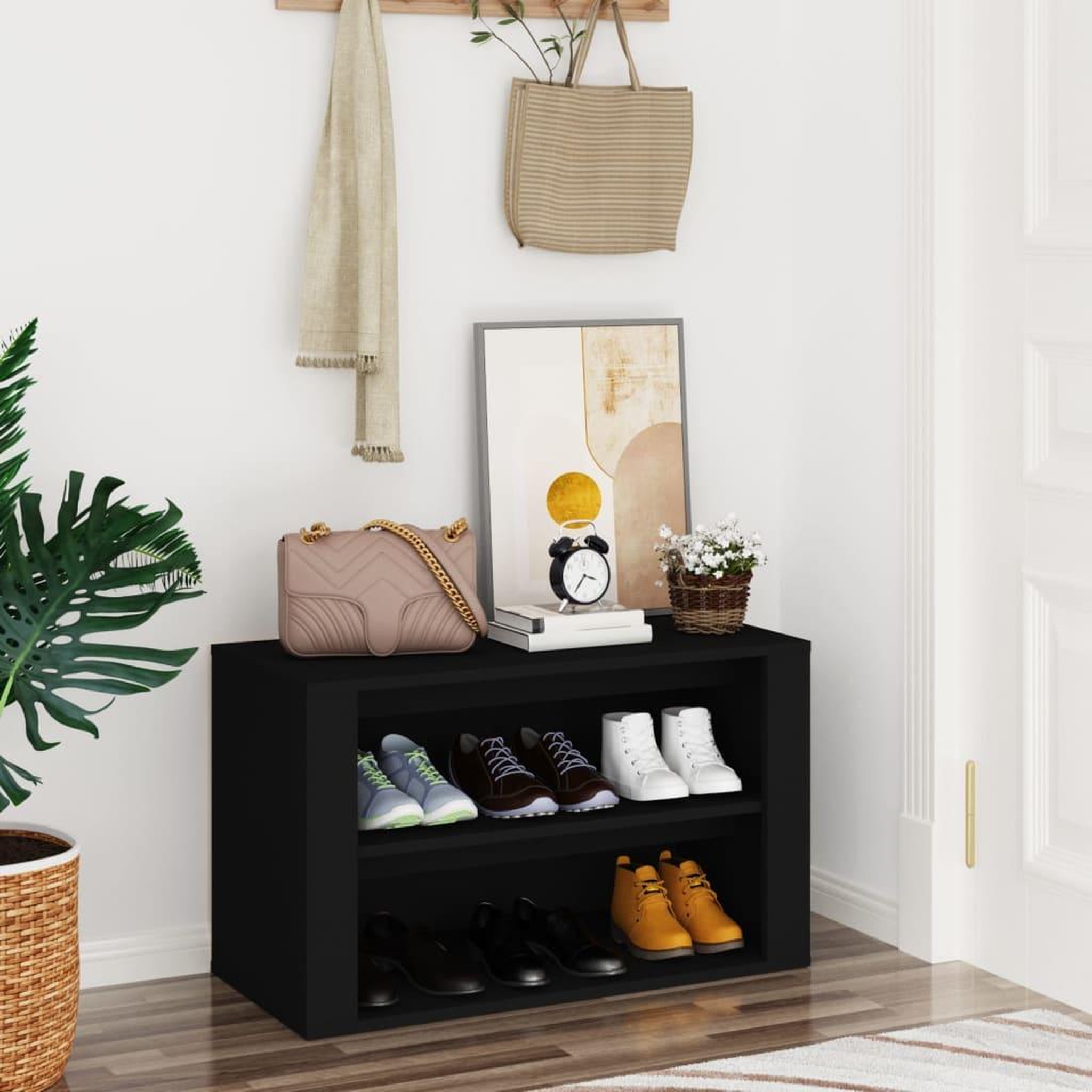 Voir la diapositive 1 : VIDAXL Etagere a chaussures Noir 75x35x45 cm Bois d'ingenierie