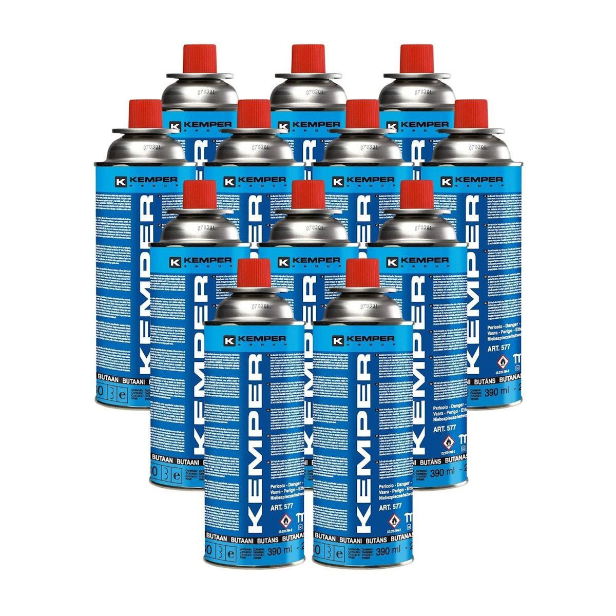 Kemper Lot 12 Cartouches Gaz Butane 390 ml 227 g Recharge Réchaud Portable Chalumeau Valve Sécurité KEMPER