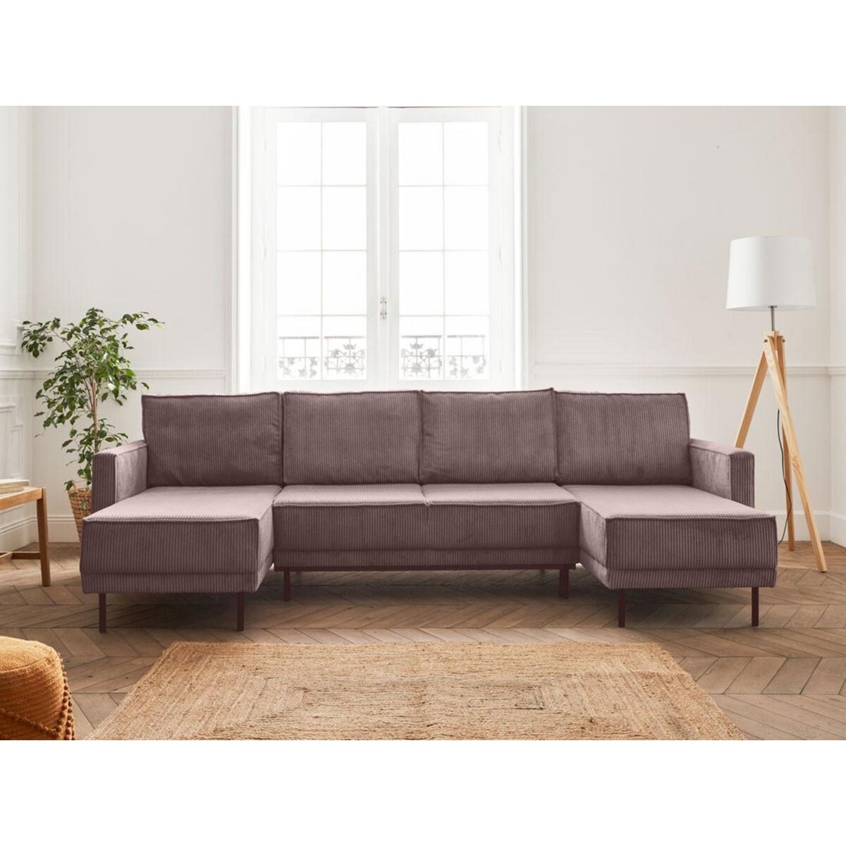 LISA DESIGN Charlie - canapé panoramique en u - 7 places - convertible avec coffre - en velours côtelé