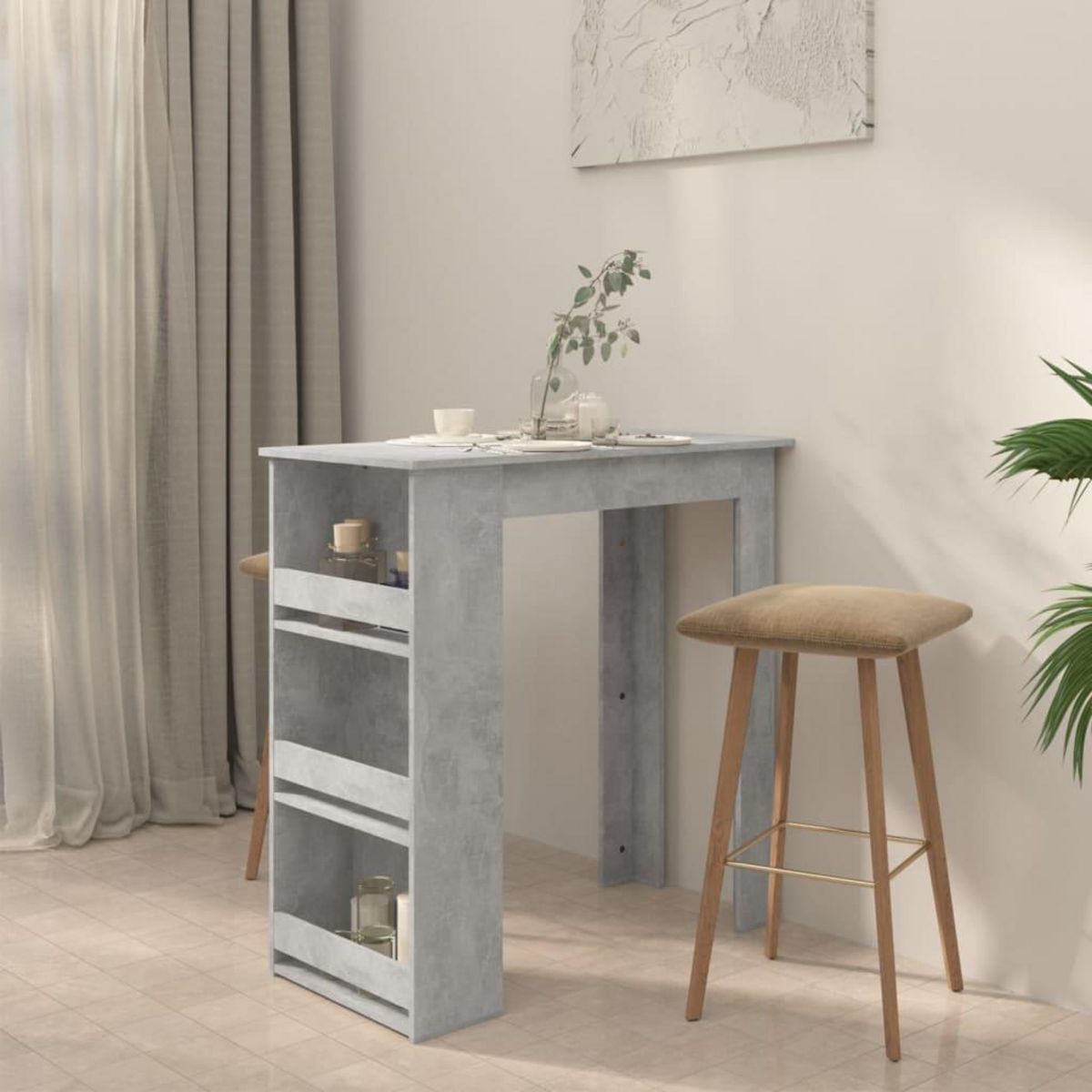 VIDAXL Table de bar a etagere de rangement Gris beton 102x50x103,5 cm