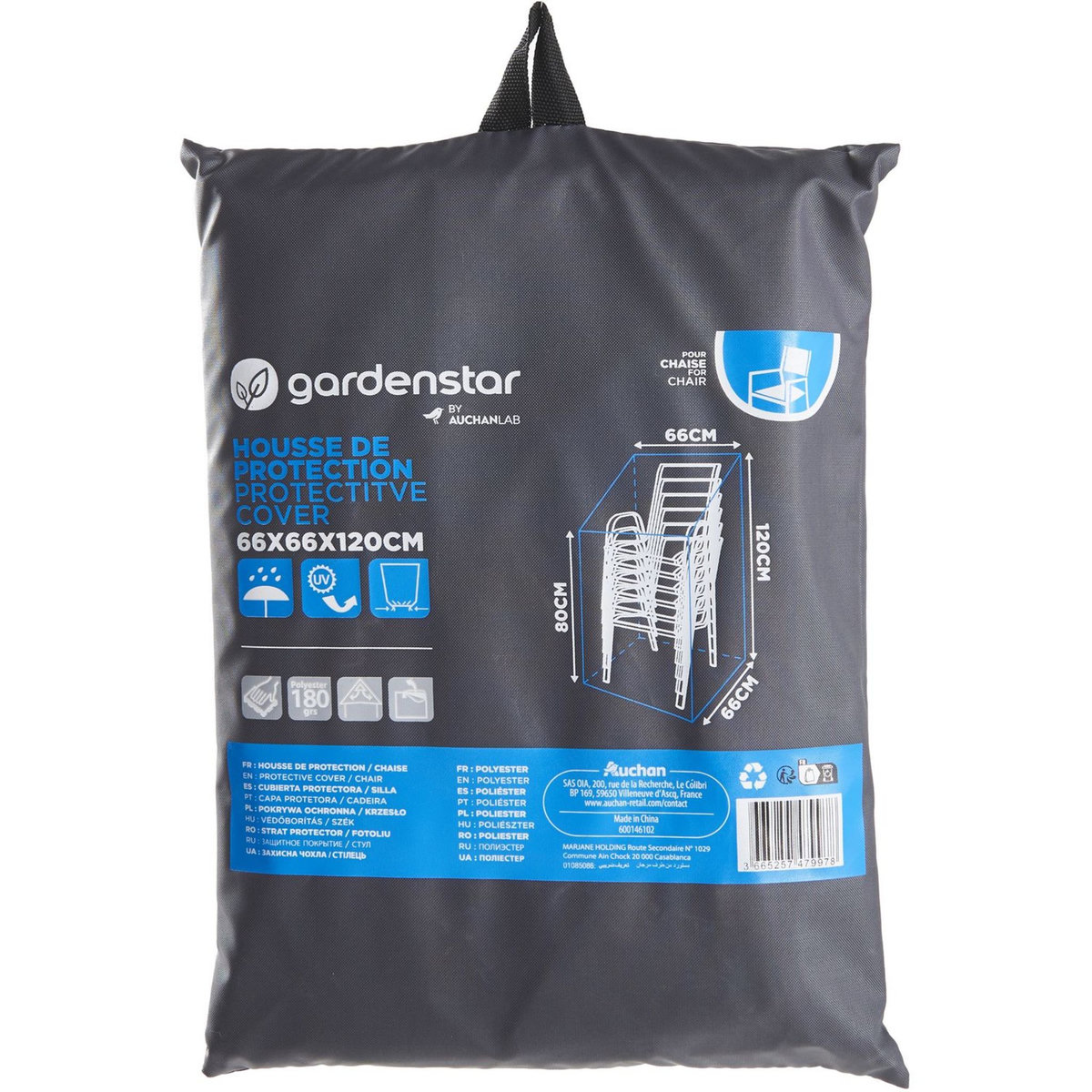 GARDENSTAR Housse de protection Chaise - Polyester - 66x66x120/80cm