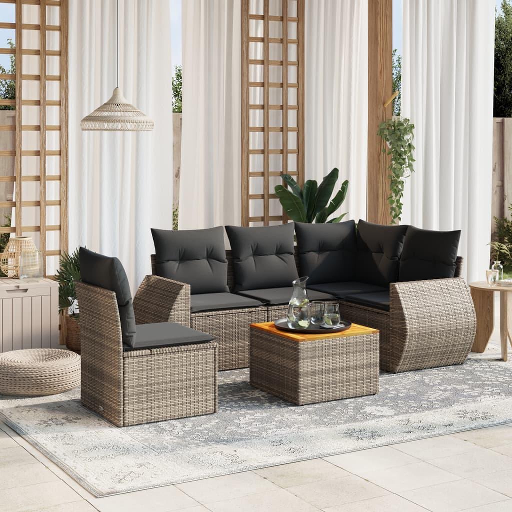 VIDAXL Salon de jardin 6 pcs avec coussins gris resine tressee