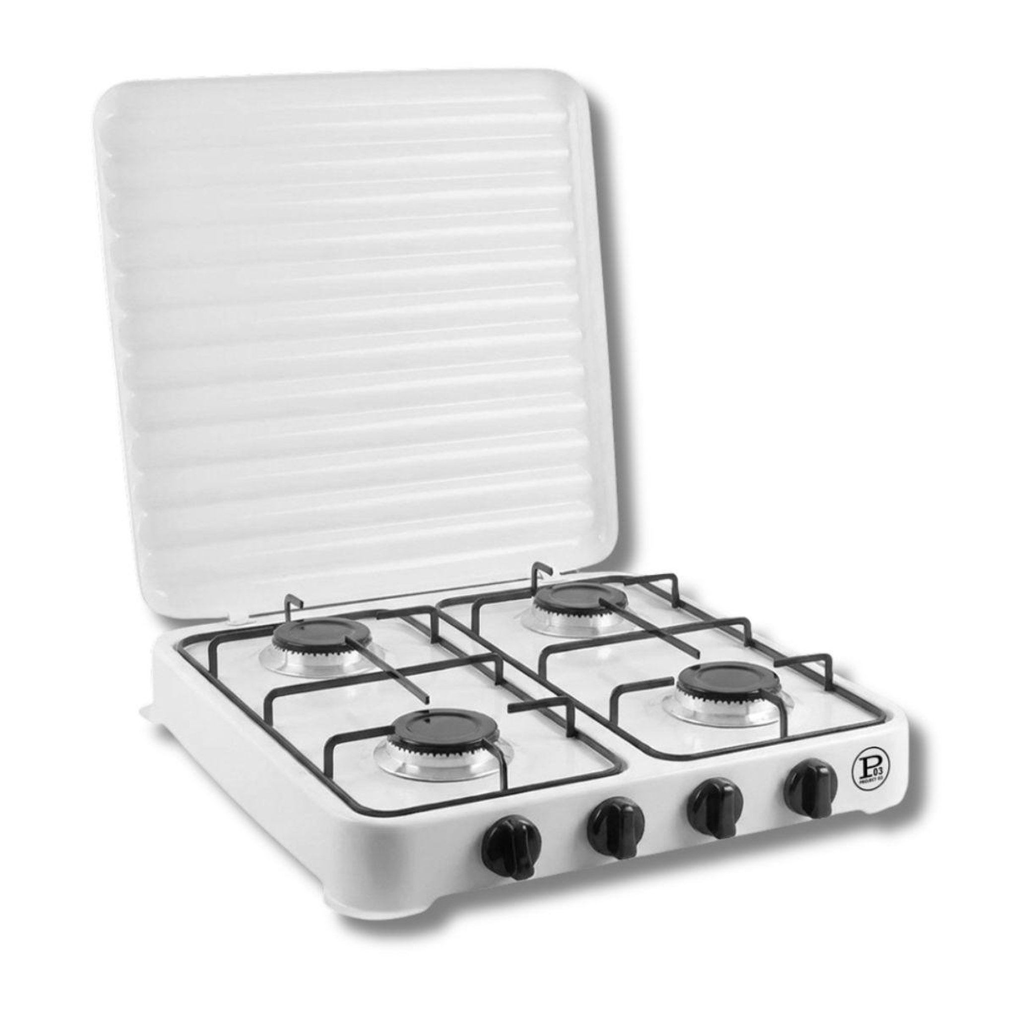INTEC Plaque de cuisson gaz 4 feux 8000W Réchaud à gaz portable Blanc Gaz Butane ou Propane Bruleurs grille Acier amovibles INTEC