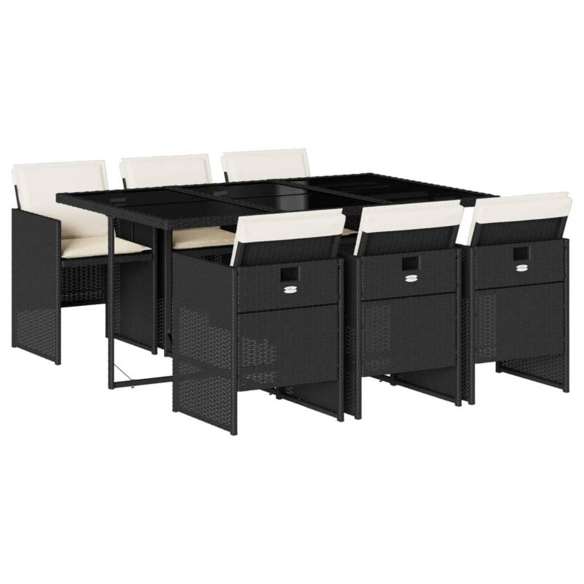 VIDAXL Ensemble a manger de jardin coussins 7pcs Noir Resine tressee