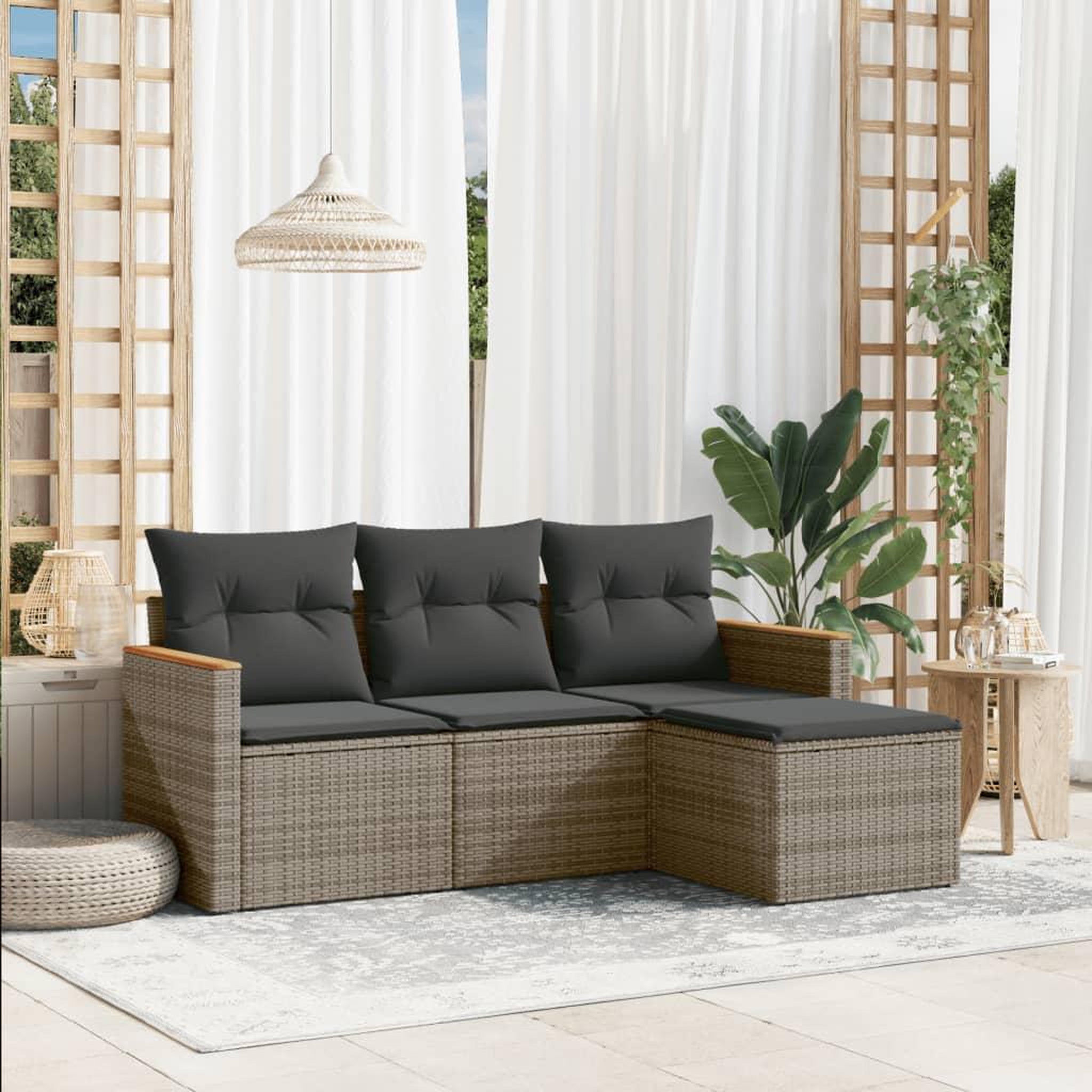 VIDAXL Salon de jardin 4 pcs avec coussins gris resine tressee