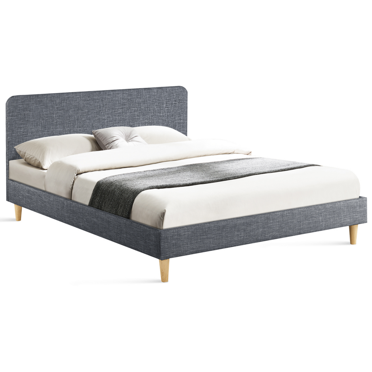 ID MARKET Lit double scandinave BALTA avec tête de lit et sommier 140 x 190 cm tissu gris anthracite