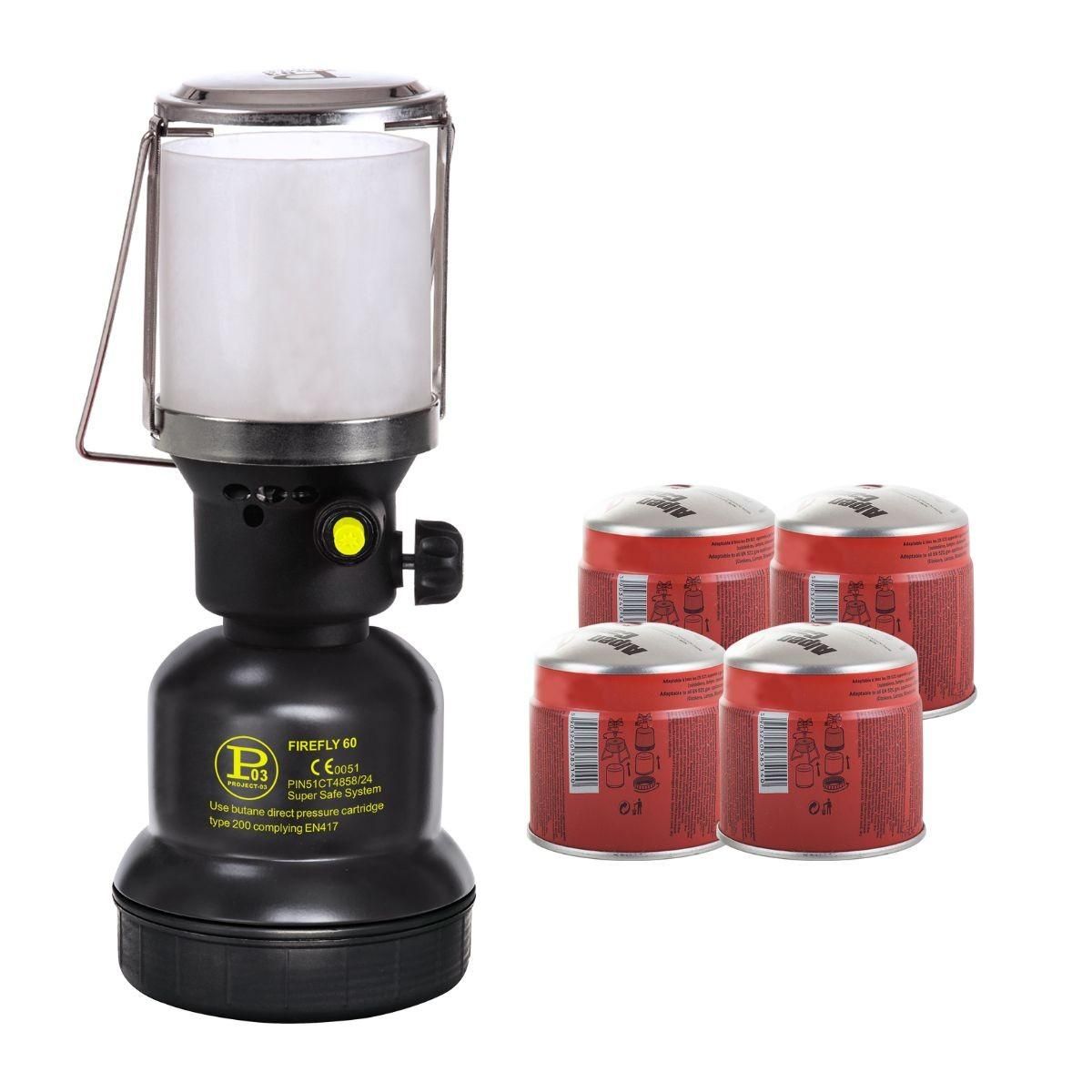 INTEC Lampe à gaz 1100W + 4 Cartouches gaz Butane 190g - Allumage Piezo Coque Métal - Lampe de Camping Extérieure INTEC